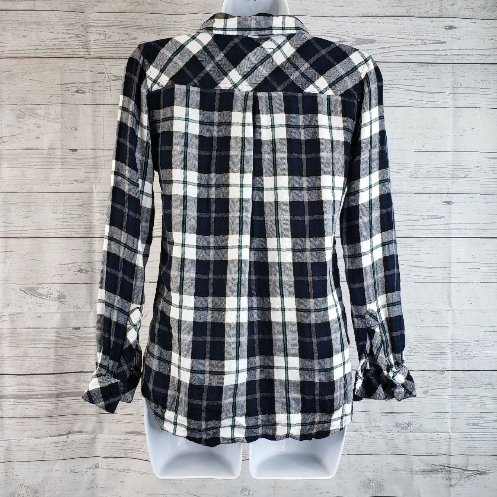 Rails Rails Womens Plaid Button Front Shirt XS Blue Green Long Sleeve Rayon Size XS / US 0-2 / IT 36-38 - 3 Thumbnail