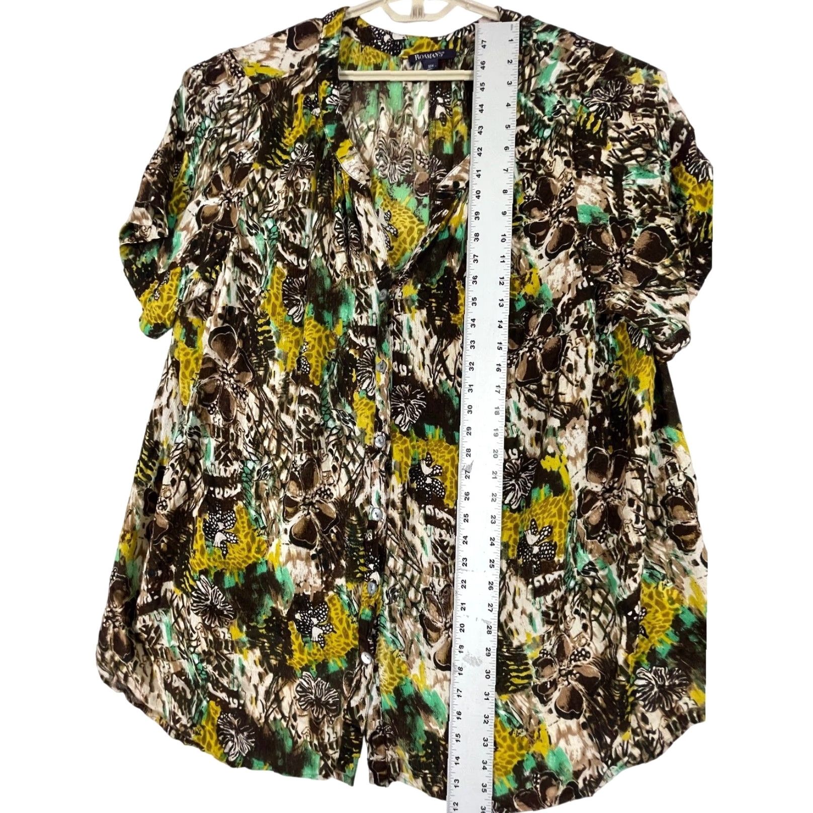 Vintage Roaman's Womens Plus 30W Brown Yellow Floral Rayon Blouse Semi Sheer Y2K Artsy Shirt Women 30W Plus Size Floral Blouse Size 4XL / US 24-26 - 6 Thumbnail