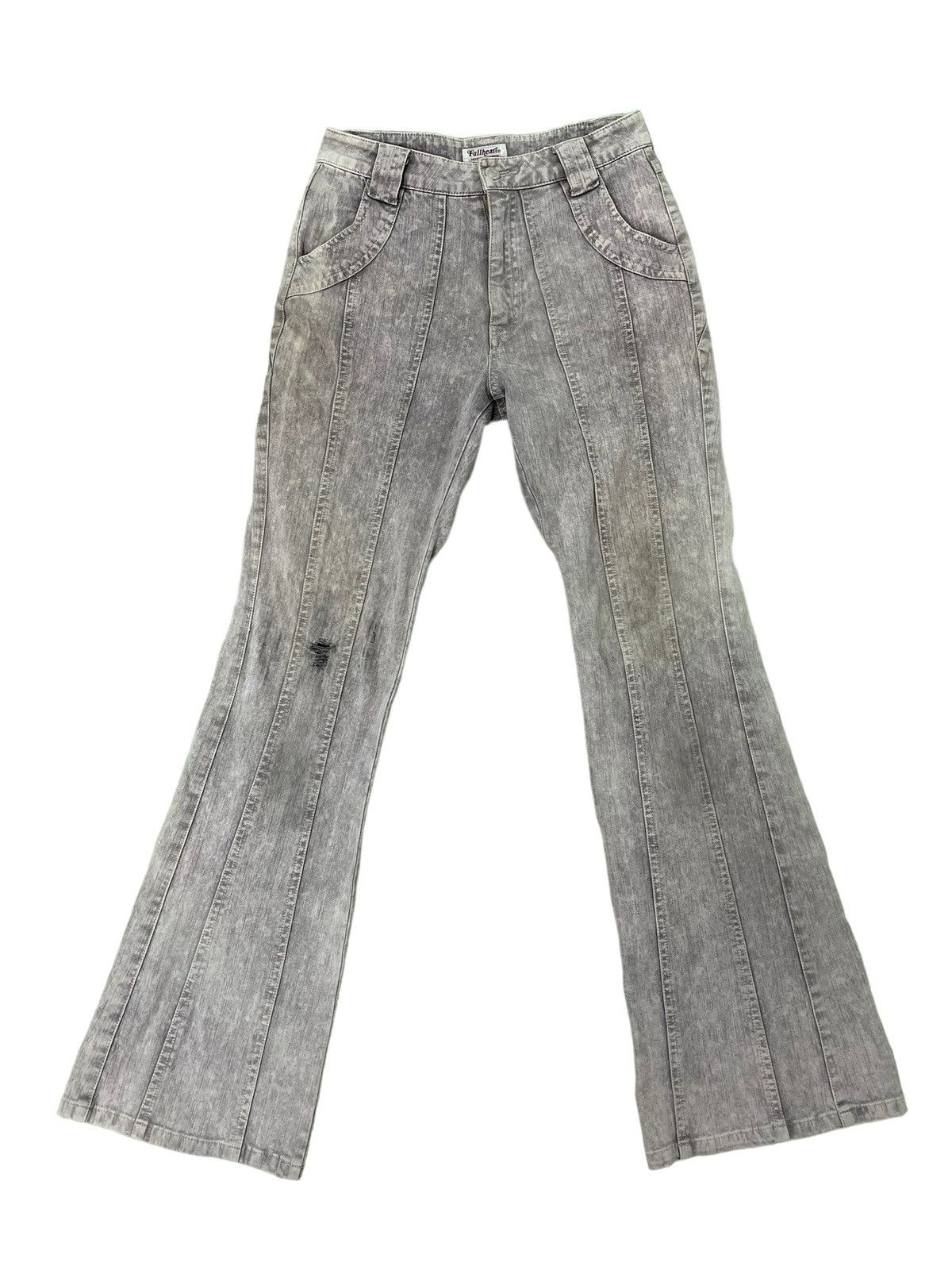 Japanese Brand Flare Jeans Full Heart Distress Stretch Boot Cut 6🟦5 Size US 28 / EU 44 - 2 Thumbnail