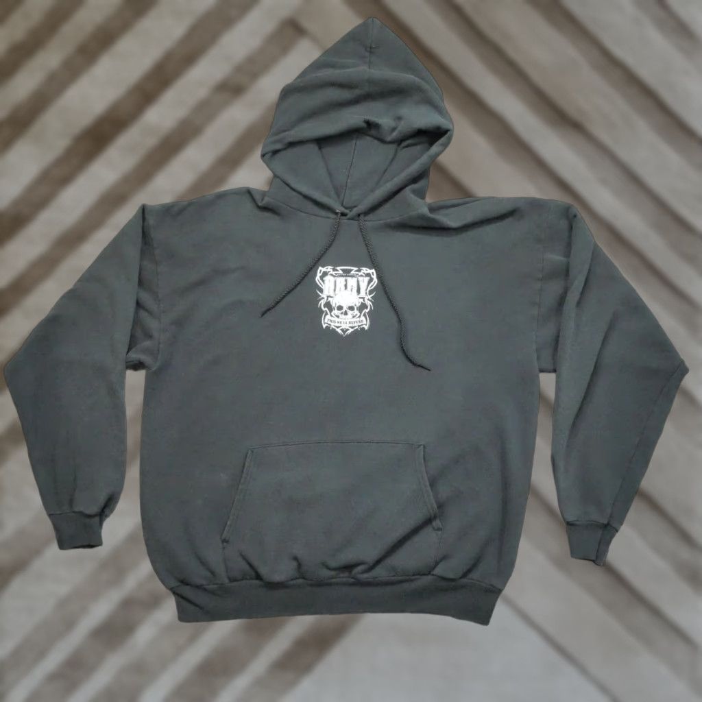 Hanes VINTAGE Hanes Hoodie Mens XL Black Pullover Hooded Distressed Graphic Back Hole Y2K Skull faded US Army Sweatshirt Cotton Polyester Size US XL / EU 56 / 4 - 1 Thumbnail