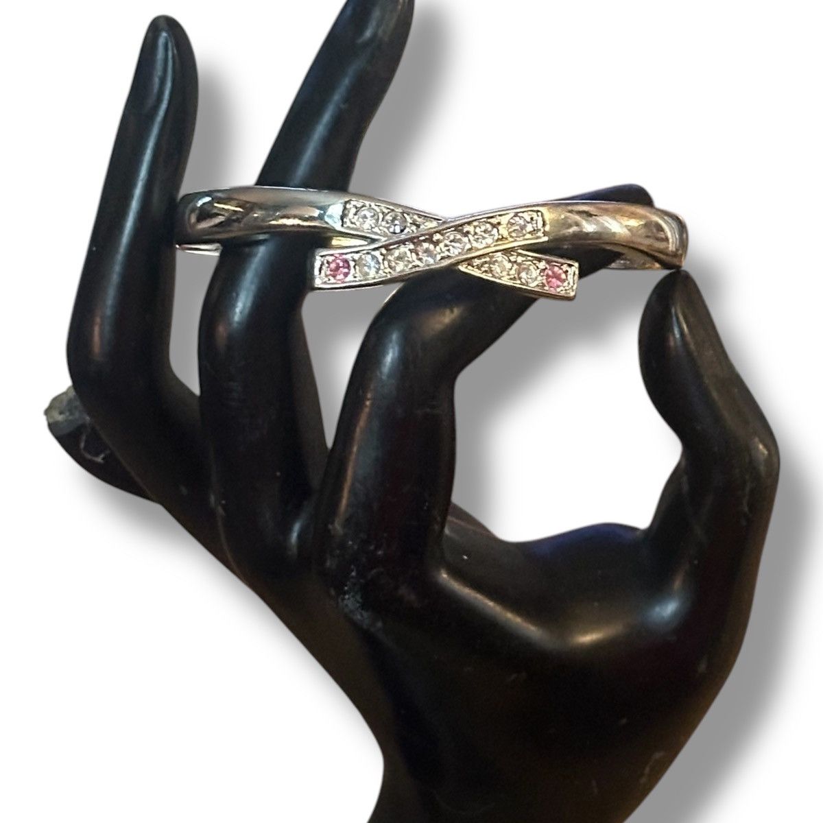 Other Silver tone rhinestone crossover hinged bangle bracelet Size ONE SIZE - 3 Thumbnail