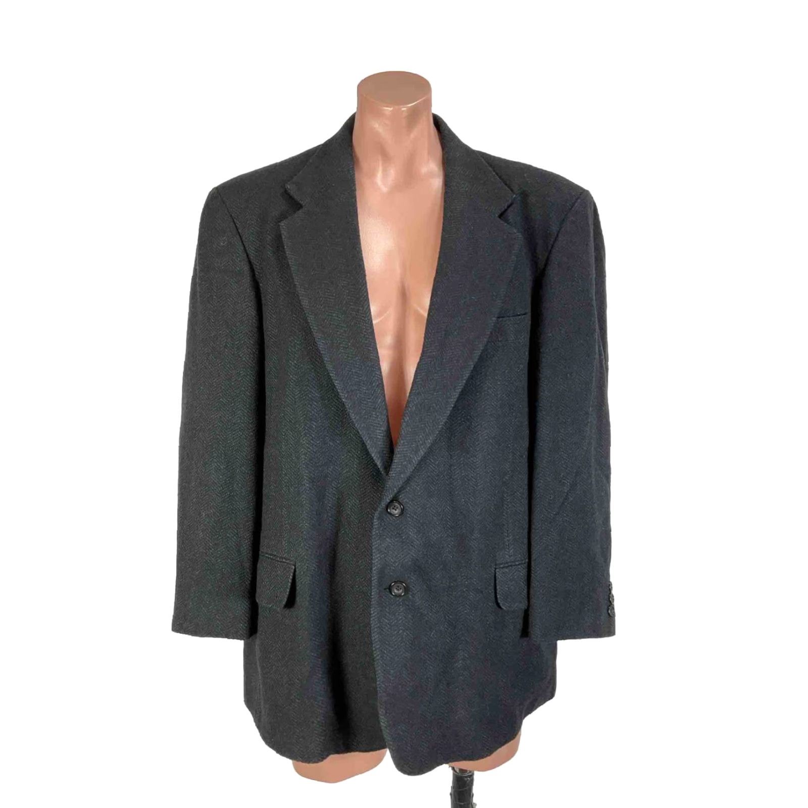 VINTAGE Eddie Bauer Blazer Jacket Men 46 Wool Herringbone Gray 2 Button SPORT COAT USA MADE