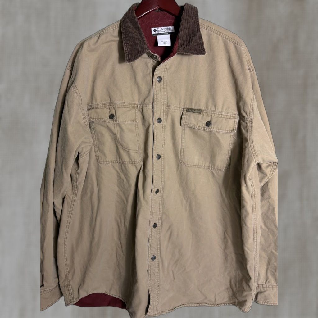Vintage Columbia Shacket Mens 2XT Corduroy Collar Fleece Lined Khaki Button Up Chore Jacket Big & Tall Size US XXL / EU 58 / 5 - 1 Thumbnail