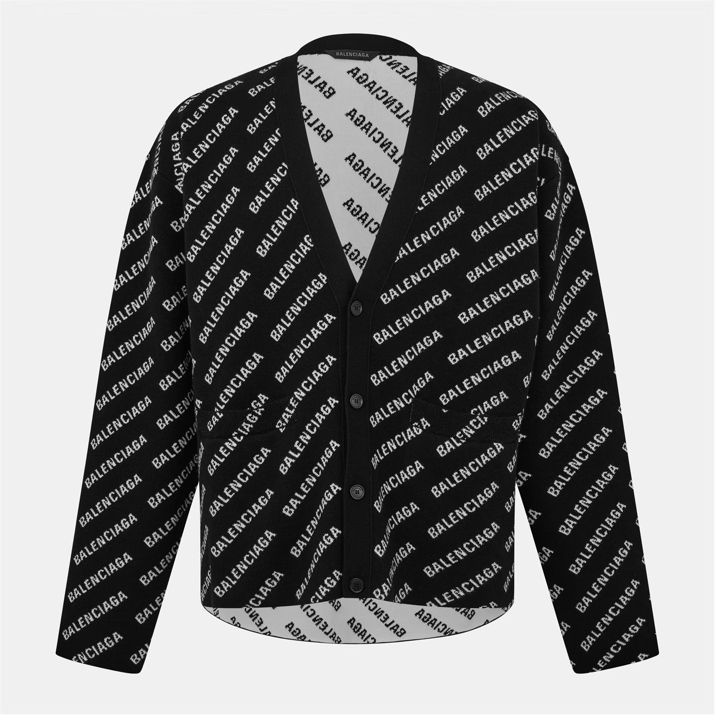 Balenciaga o1g2r1mq0226 All Over Print Logo Cardigan In Black/White Size US XS / EU 42 / 0 - 1 Thumbnail