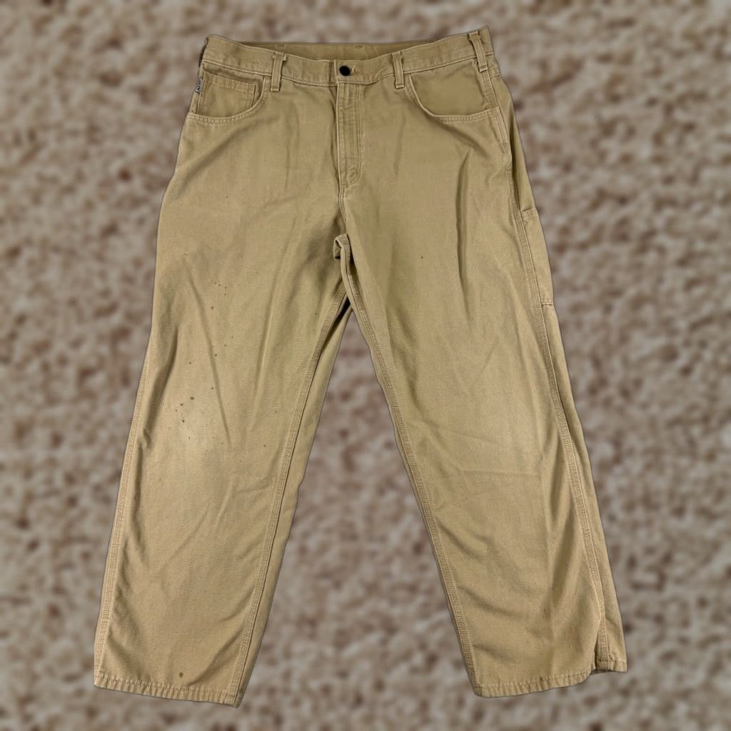 Carhartt Carhartt Pants Mens 38 Beige Duck Fabric Loose Fit FR Cat 2 2112 Cotton Blend Denim Straight 5-Pocket Relaxed Casual Workwear USA Men Size US 38 / EU 54 - 1 Thumbnail