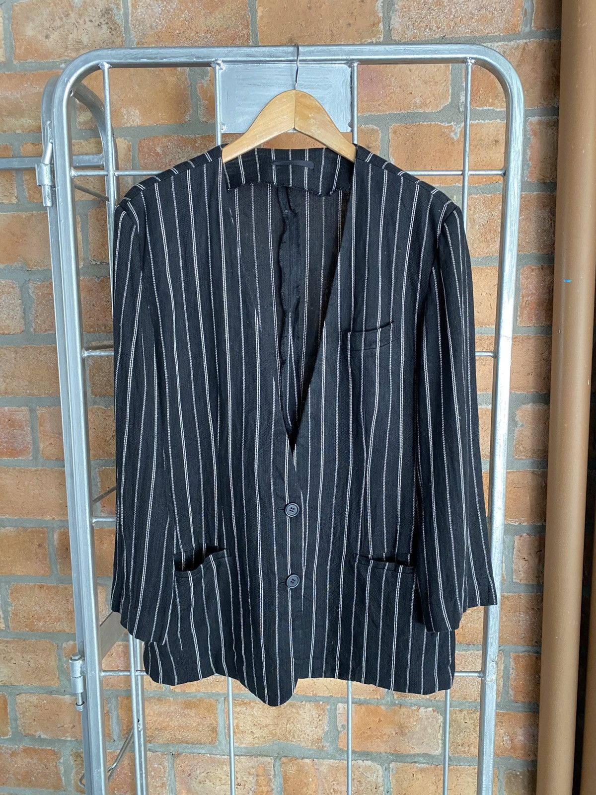 Japanese Brand Pinstripe V-neck Blazer Size XS / US 0-2 / IT 36-38 - 1 Thumbnail