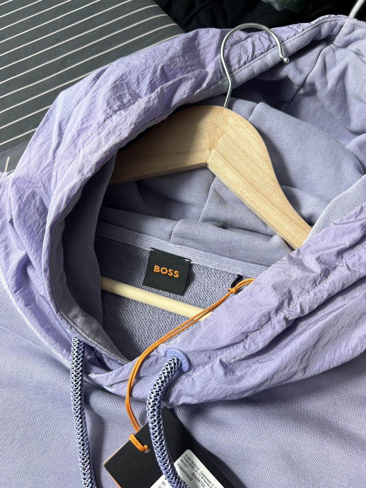 Hugo Boss BOSS Hoodie Lilac Purple Nylon Logo Hood Factory Washed Look Size US XL / EU 56 / 4 - 16 Thumbnail