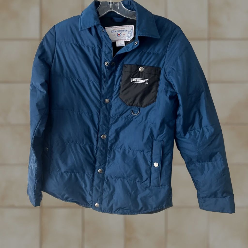 Obermeyer VINTAGE Obermeyer Lightweight Womens L Casual Blue Down Button Up Shacket EUC Size L / US 10 / IT 46 - 1 Thumbnail