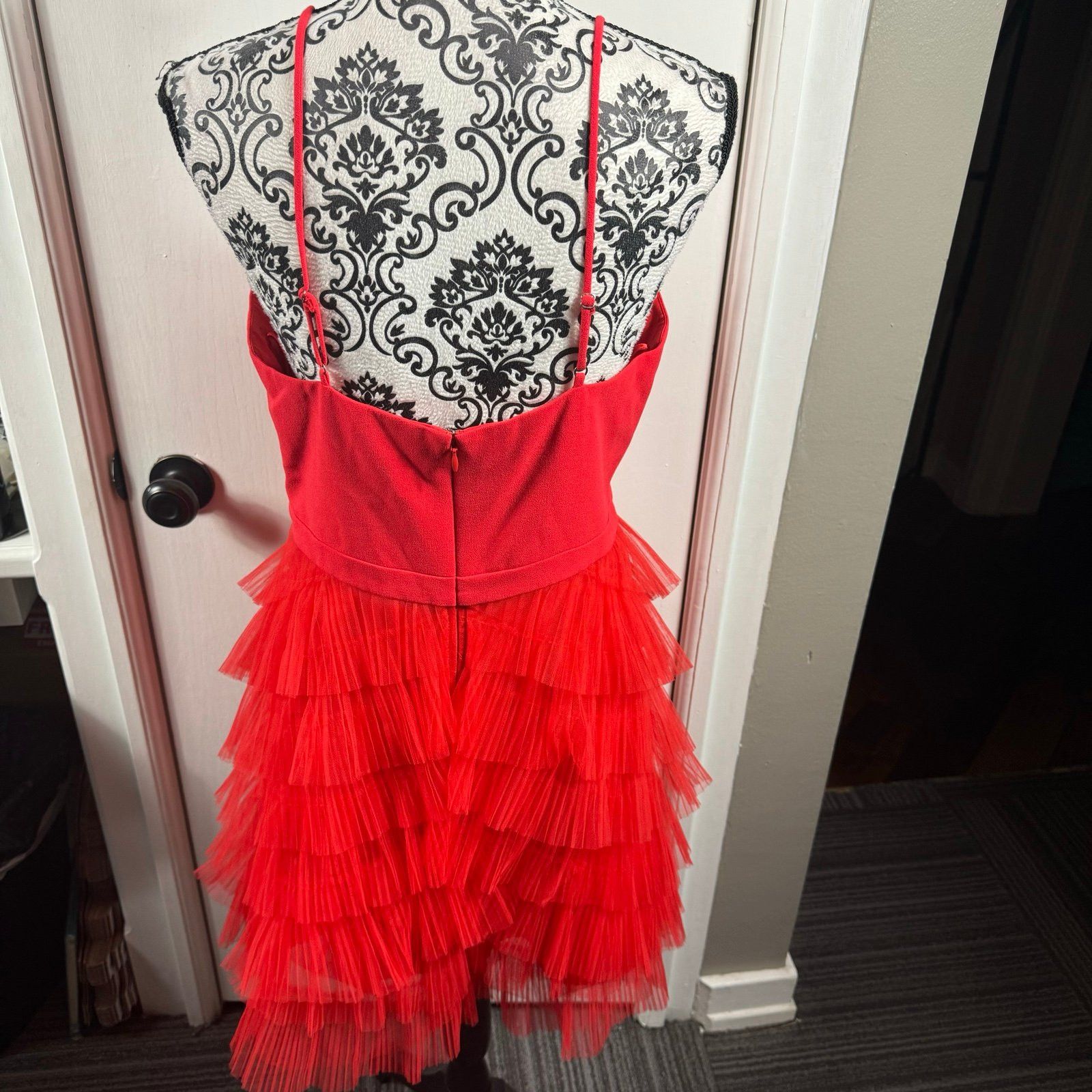Bcbgmaxazria BCBMAXAZRIA Women's Red Tulle Mini Cassandra Party Dress Size L / US 10 / IT 46 - 8 Thumbnail