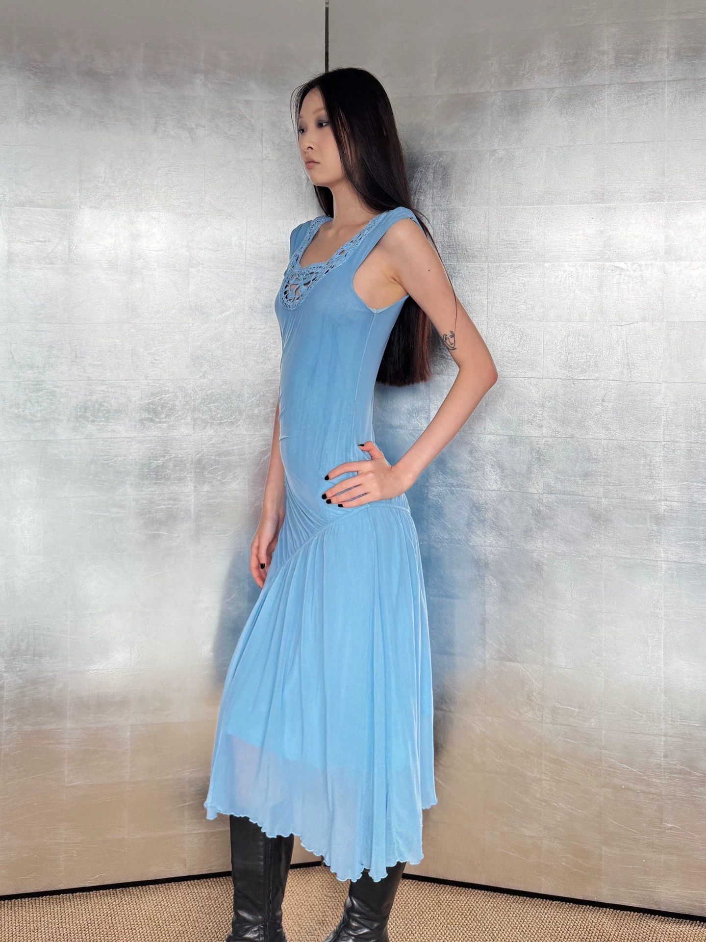 Vintage Vintage French Tulle Waist Tie Crochet 2L Dress Size XXL / US 16-18 / IT 52-54 - 2 Thumbnail