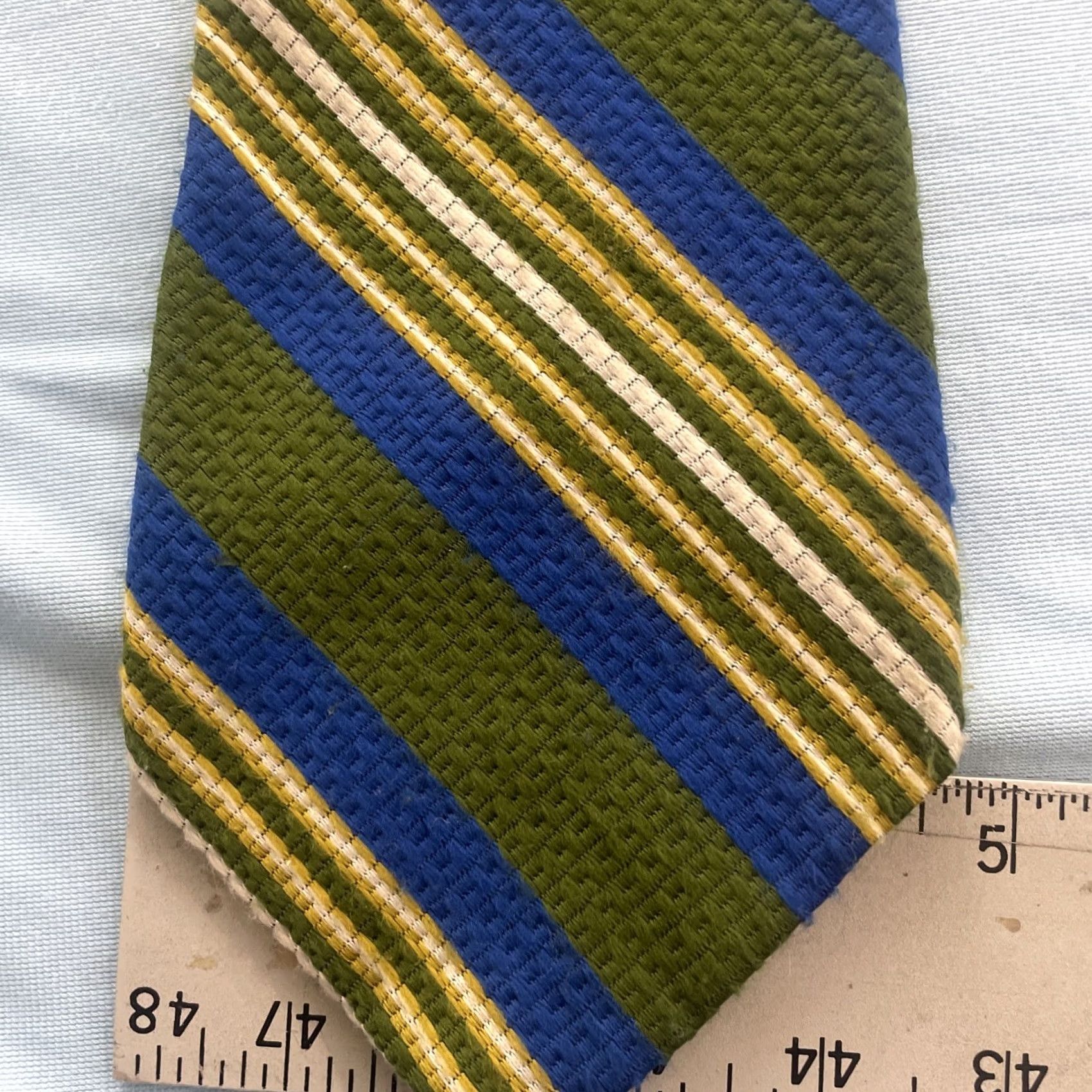Vintage VINTAGE Resisto 70s Extra Wide Necktie 5" Kipper Repp Stripe Green Blue 58" Woven Tie Capsule UltraWide Necktie Men Designer Vintage 1970s Size ONE SIZE - 2 Thumbnail
