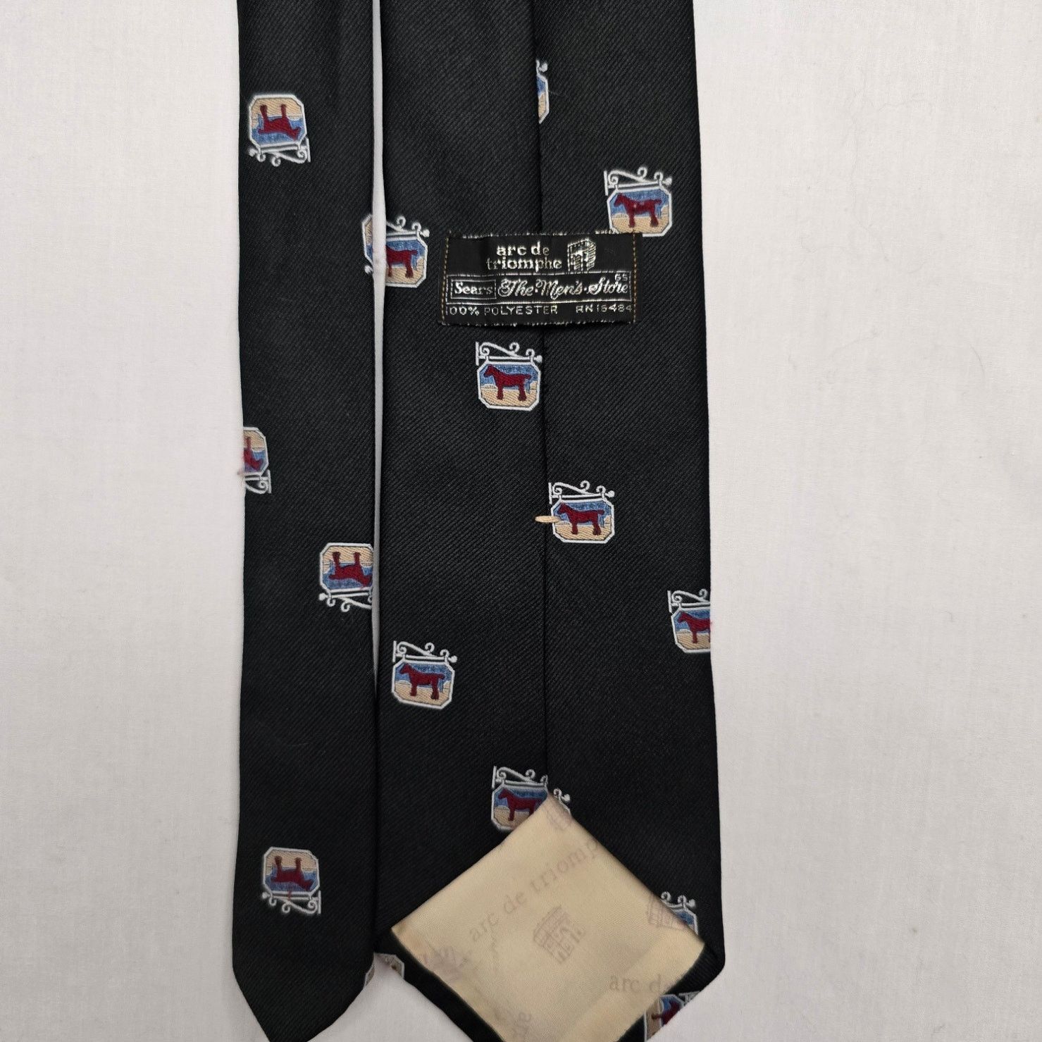 Sears Vintage Horse Tie Sears arc de tricmphe Mens Black Necktie Size ONE SIZE - 5 Thumbnail