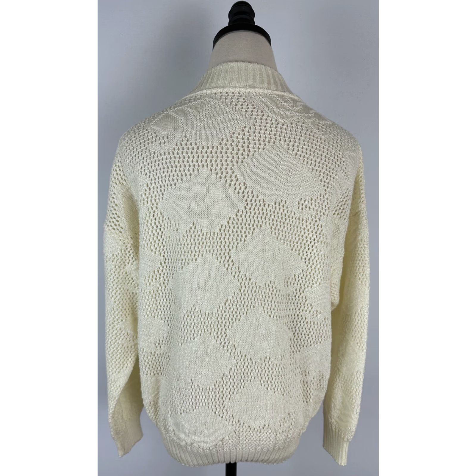 Vintage VINTAGE Unbranded Sweater Womens Open Knit Ivory Crewneck 80s 90s Geometric Long Sleeve Medium Size M / US 6-8 / IT 42-44 - 7 Thumbnail