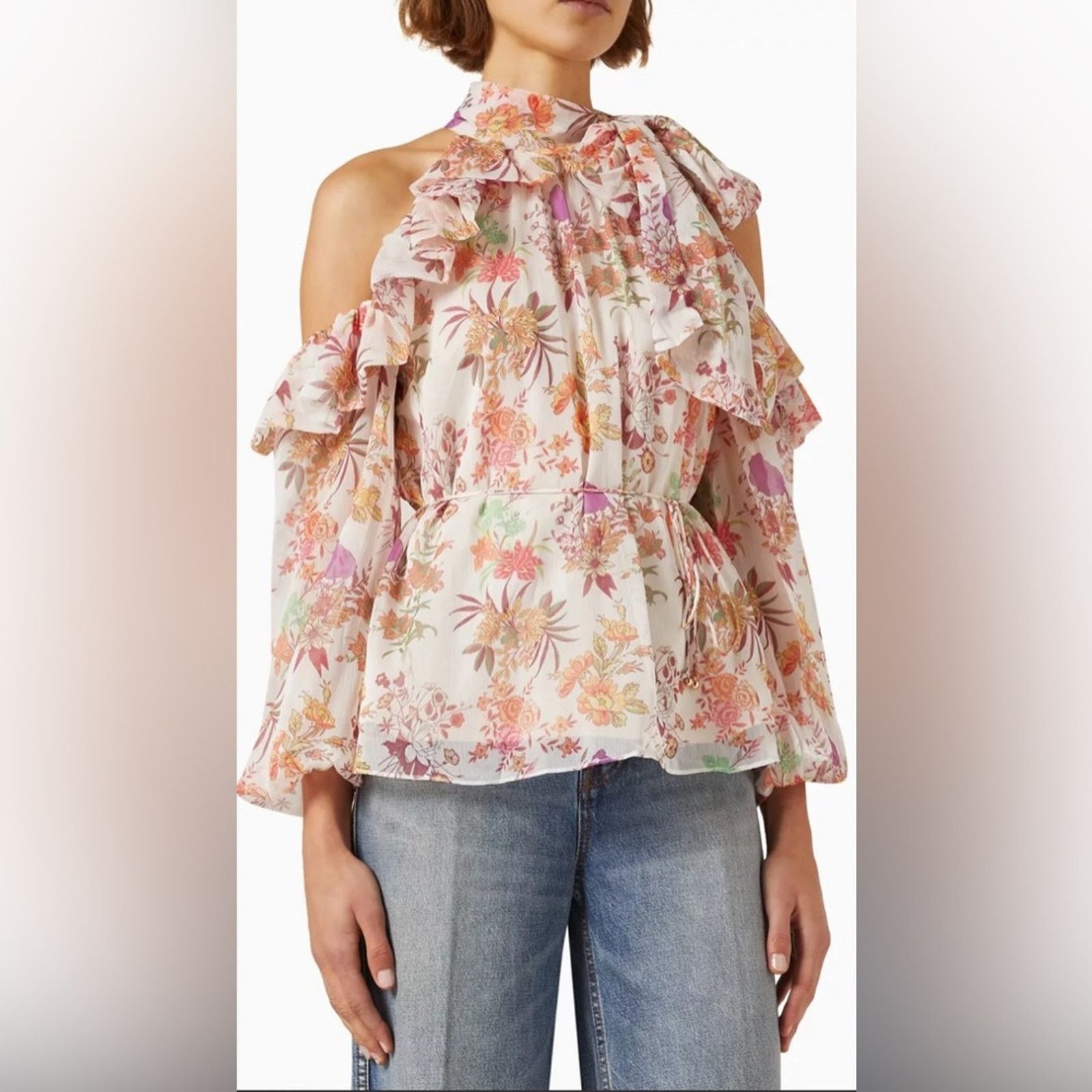 ELLIATT NWT Elliatt $209 Orange Pink Flutter Sleeve Blouse size S Size S / US 4 / IT 40 - 1 Thumbnail