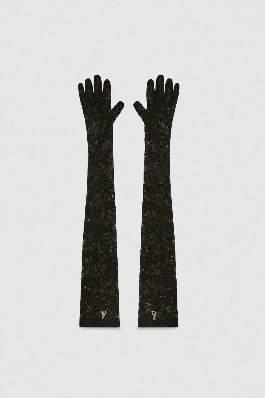 image of Balenciaga O1Mt1Gz0424 Size: Os Long Stretch Lace Gloves In Black, Women's