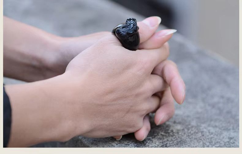 Jewelry Black Obsidian Stone Ring Size ONE SIZE - 1 Preview