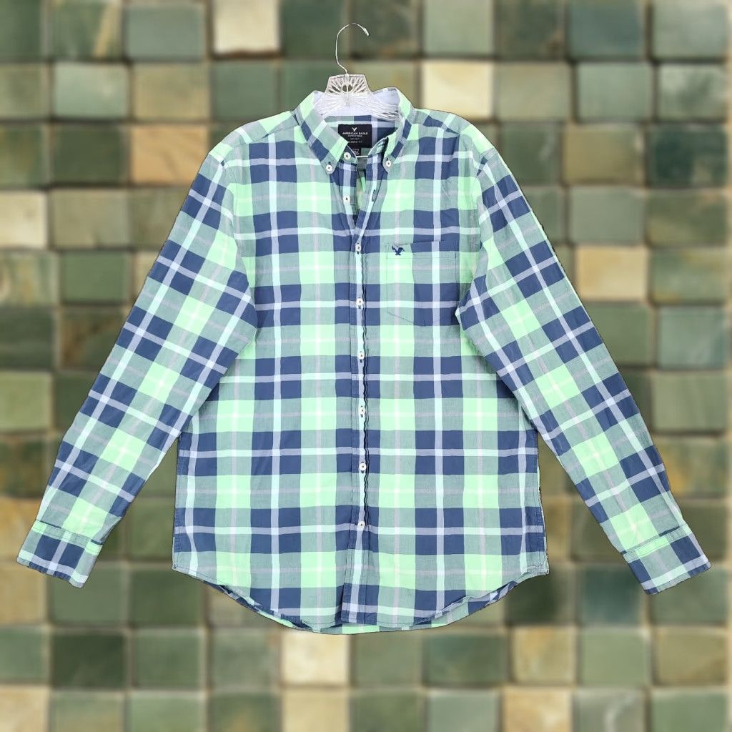 American Eagle Outfitters American Eagle Plaid Button Up Shirt Mens Long Sleeve Big & Tall Green Blue Size US L / EU 52-54 / 3 - 1 Thumbnail