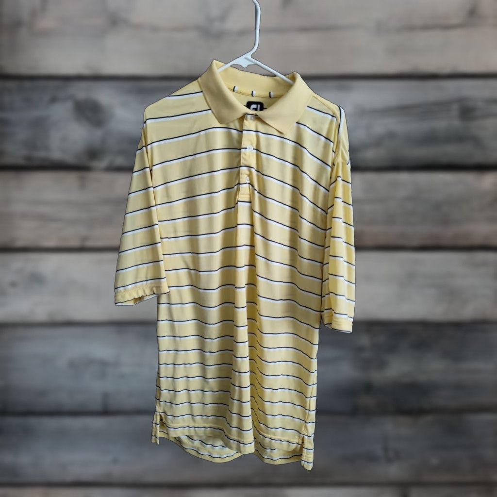 Footjoy Footjoy Polo Shirt Mens Large Yellow Striped Short Sleeve Polyester Stretch Golf Size US L / EU 52-54 / 3 - 1 Thumbnail