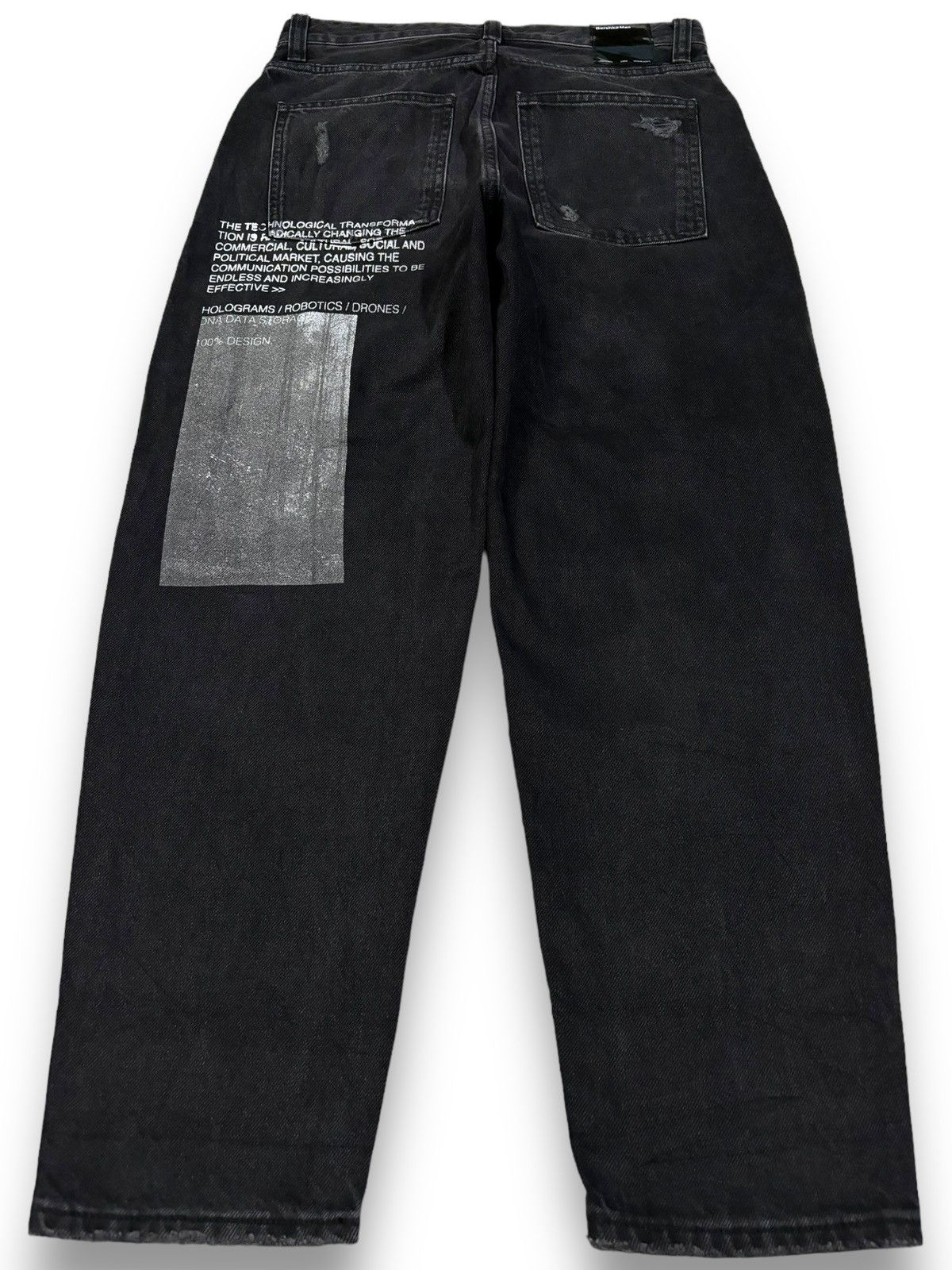 JNCO Bershka Black Faded Baggy Tapered Distressed Grunge Jeans Size US 30 / EU 46 - 3 Thumbnail
