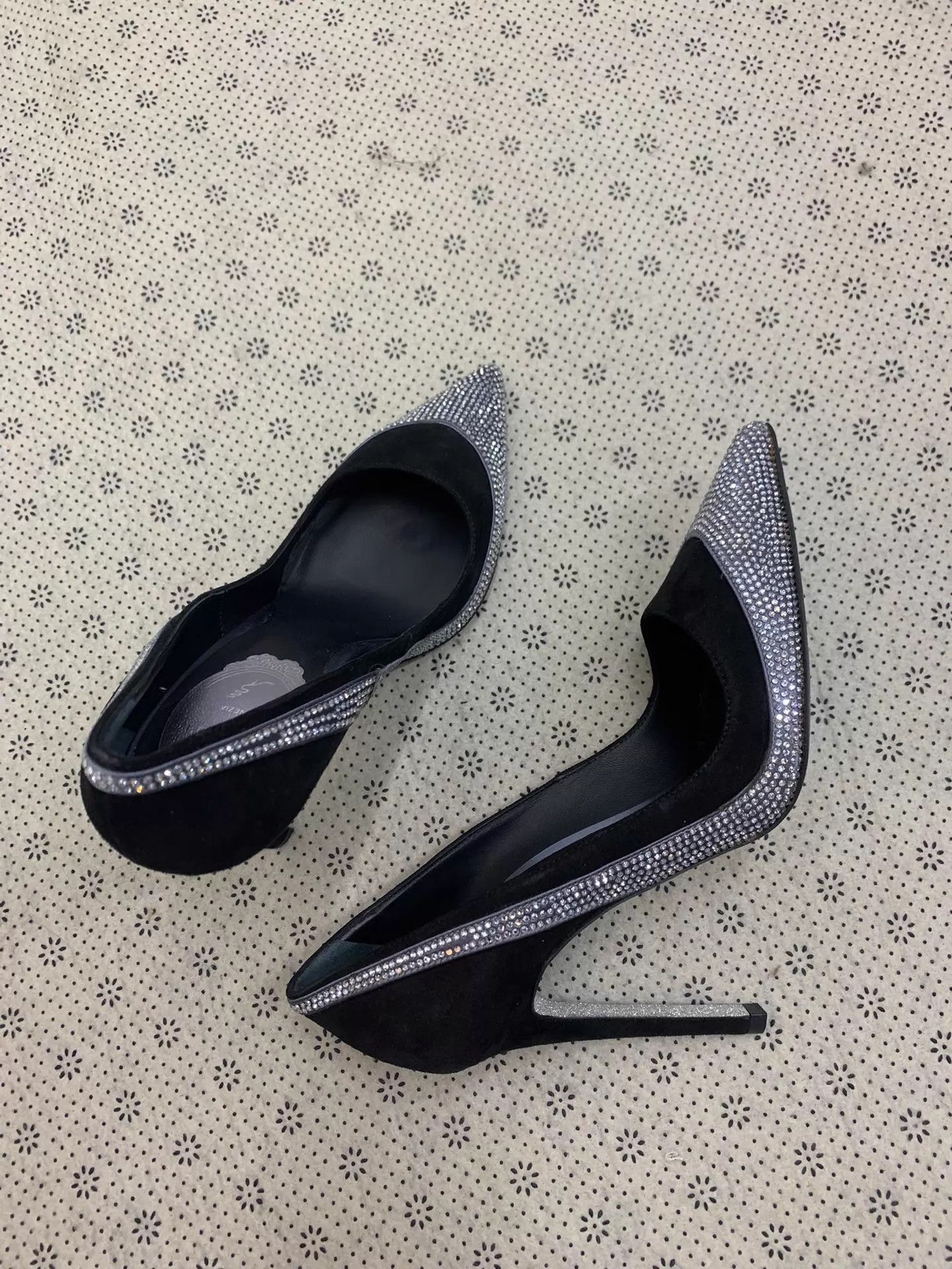 Rene Caovilla RC Black Rhinestone Heels 36 Unused Size US 5.5 / IT 35.5 - 2 Thumbnail