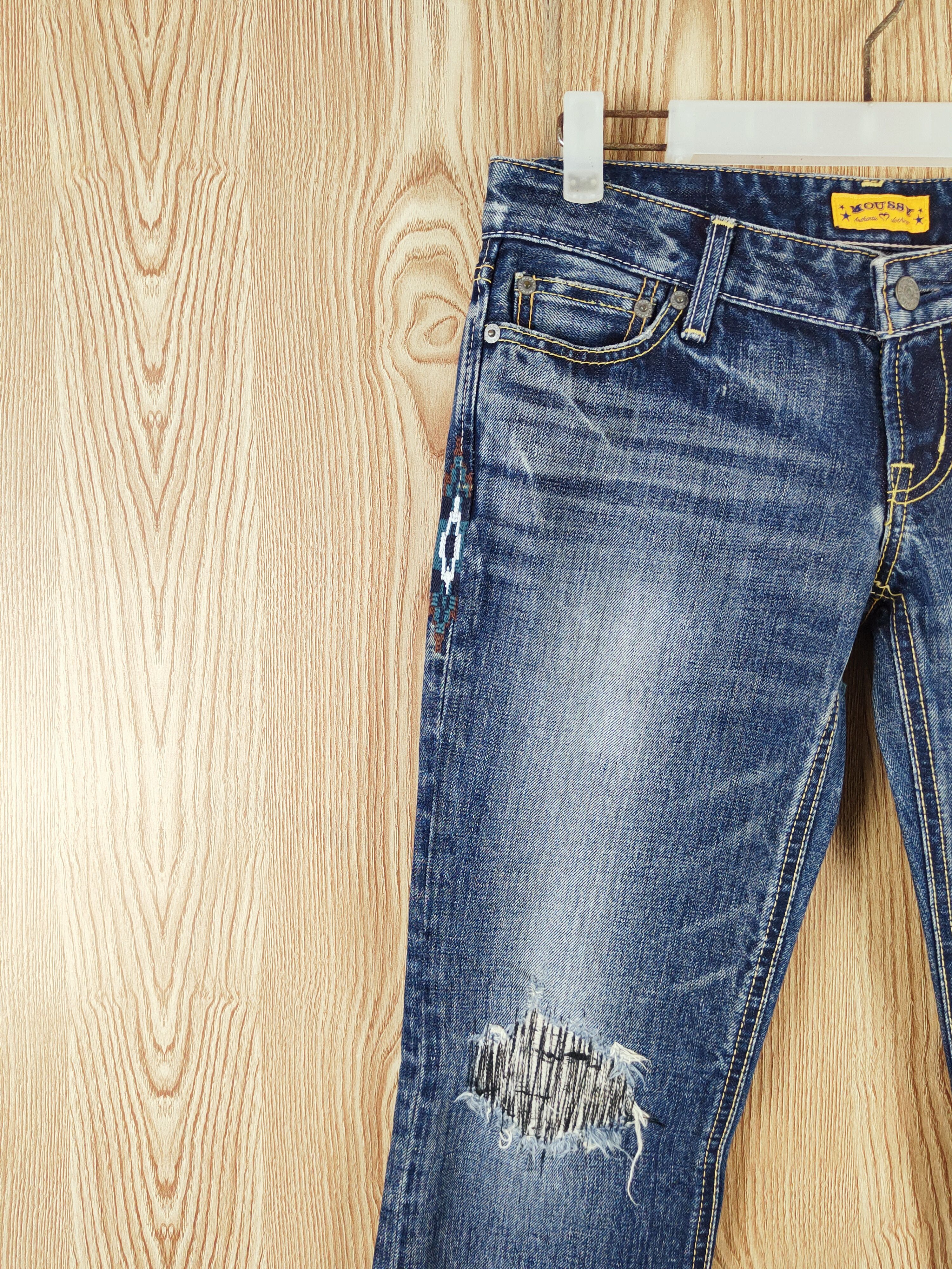 Japanese Brand Moussy Dark Blue Distressed Ripped bootcut denim Jeans #W380 Size 29" - 4 Thumbnail