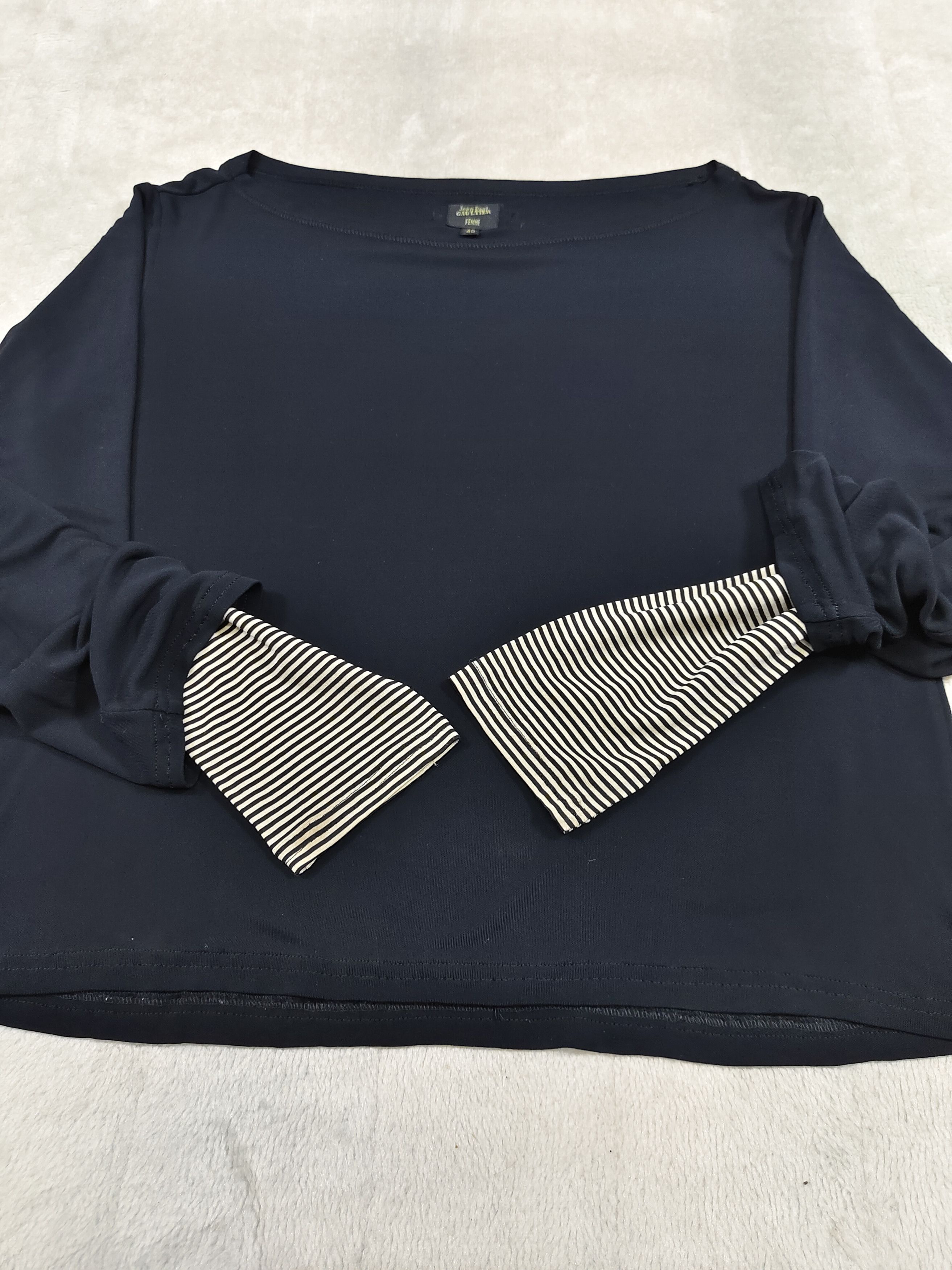 Jean Paul Gaultier 90s JPG Femme❤️‍🔥Striped Cuff Rayon Boatneck Top Blouses Size M / US 6-8 / IT 42-44 - 6 Thumbnail
