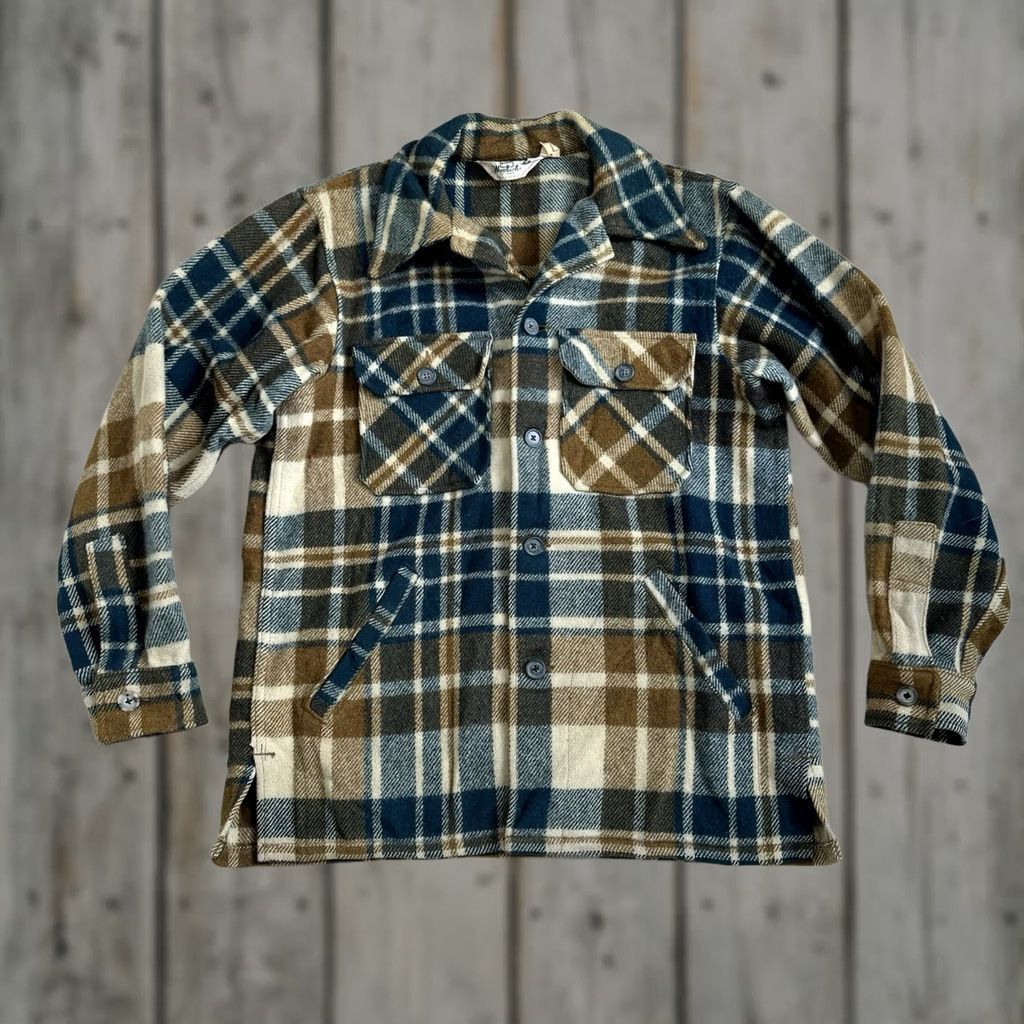 Vintage VINTAGE Woolrich CPO Jacket Mens M Tan Green Beige Plaid Wool Blend Button Coat USA Size US M / EU 48-50 / 2 - 1 Thumbnail