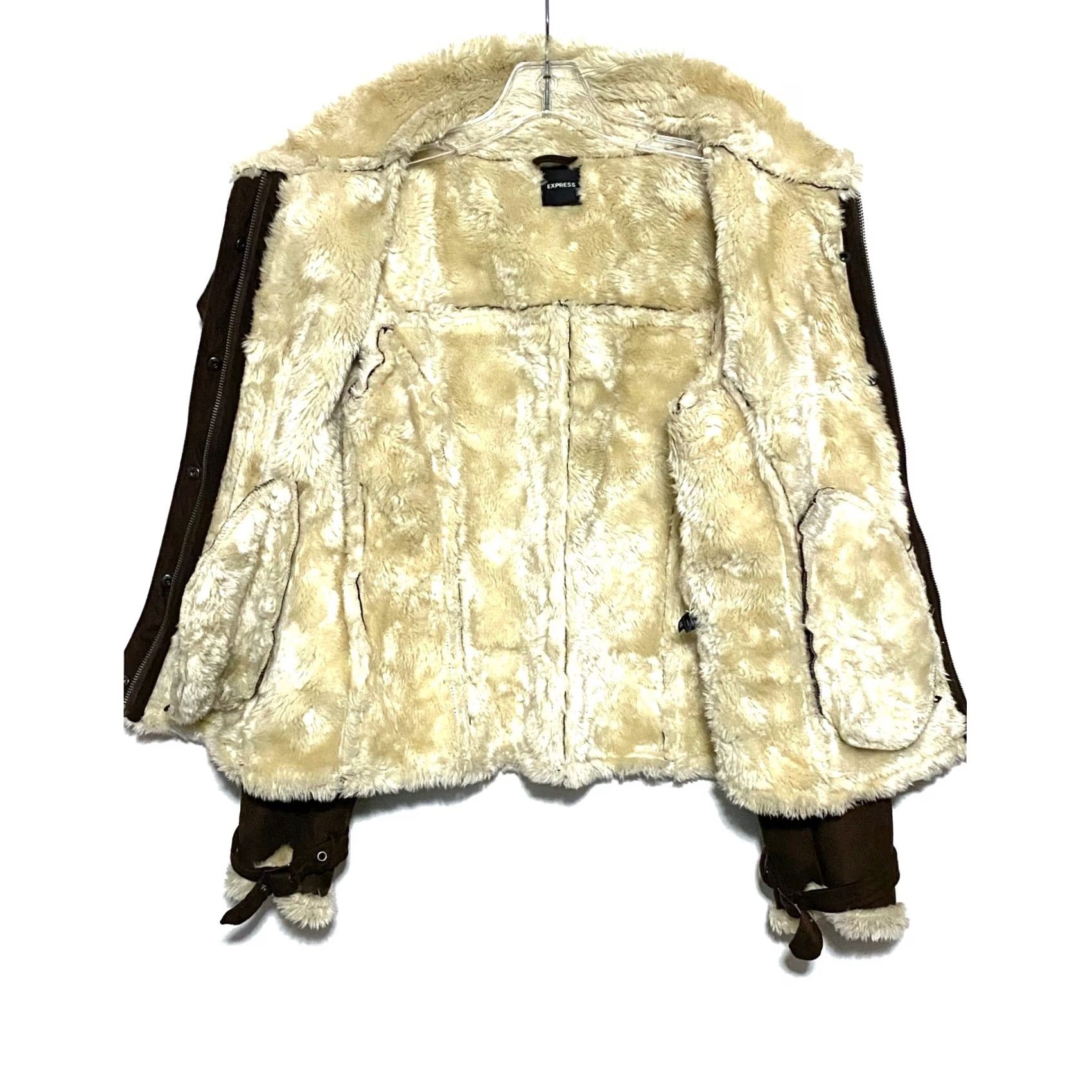 Express VINTAGE Express VTG Faux Suede Fur Brown Moto Bomber Jacket Womens S Zip Buckles Y2K Size S / US 4 / IT 40 - 3 Thumbnail