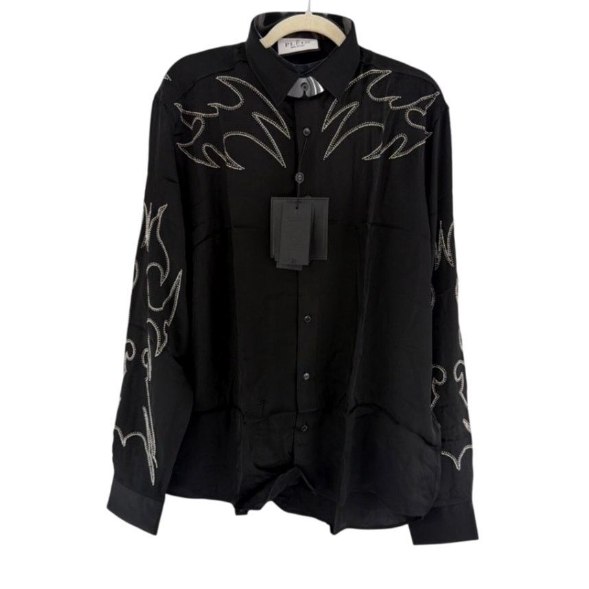 Philipp Plein Philipp Plein Men's Black Embellished Texas Shirt Size XL Size US XL / EU 56 / 4 - 7 Thumbnail