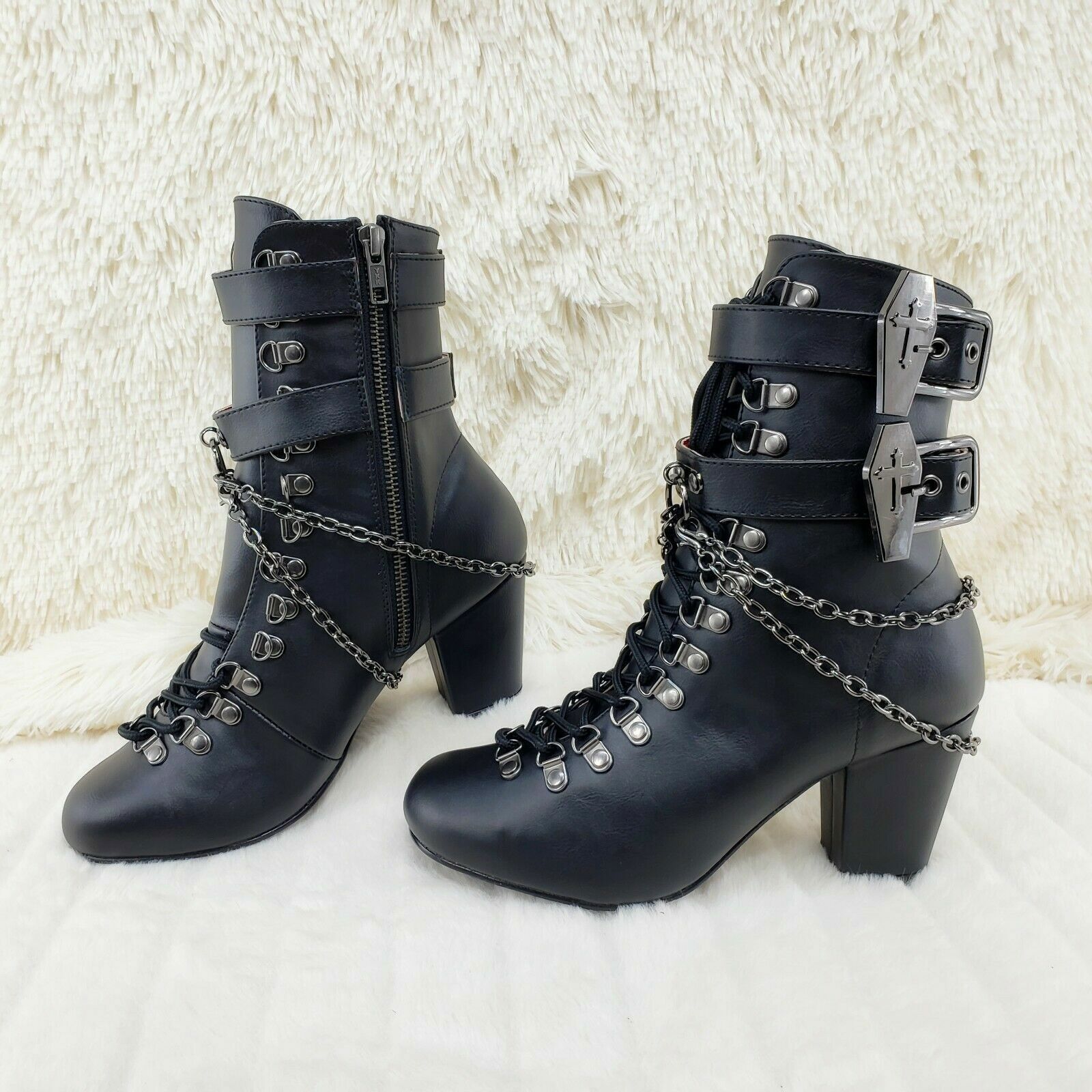 Demonia Cult DEMONIA Vivika Goth Granny Ankle Boots Coffin Straps & Chain Size US 8 / IT 38 - 9 Thumbnail