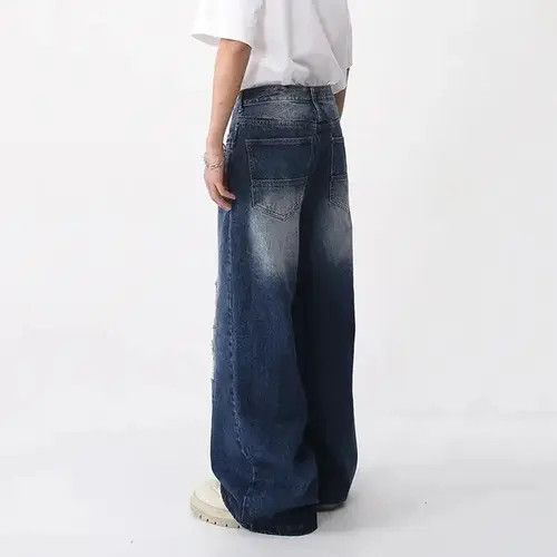 Jean Men Ripped Wide Leg Distressed Denim Jeans Size US 33 - 4 Thumbnail