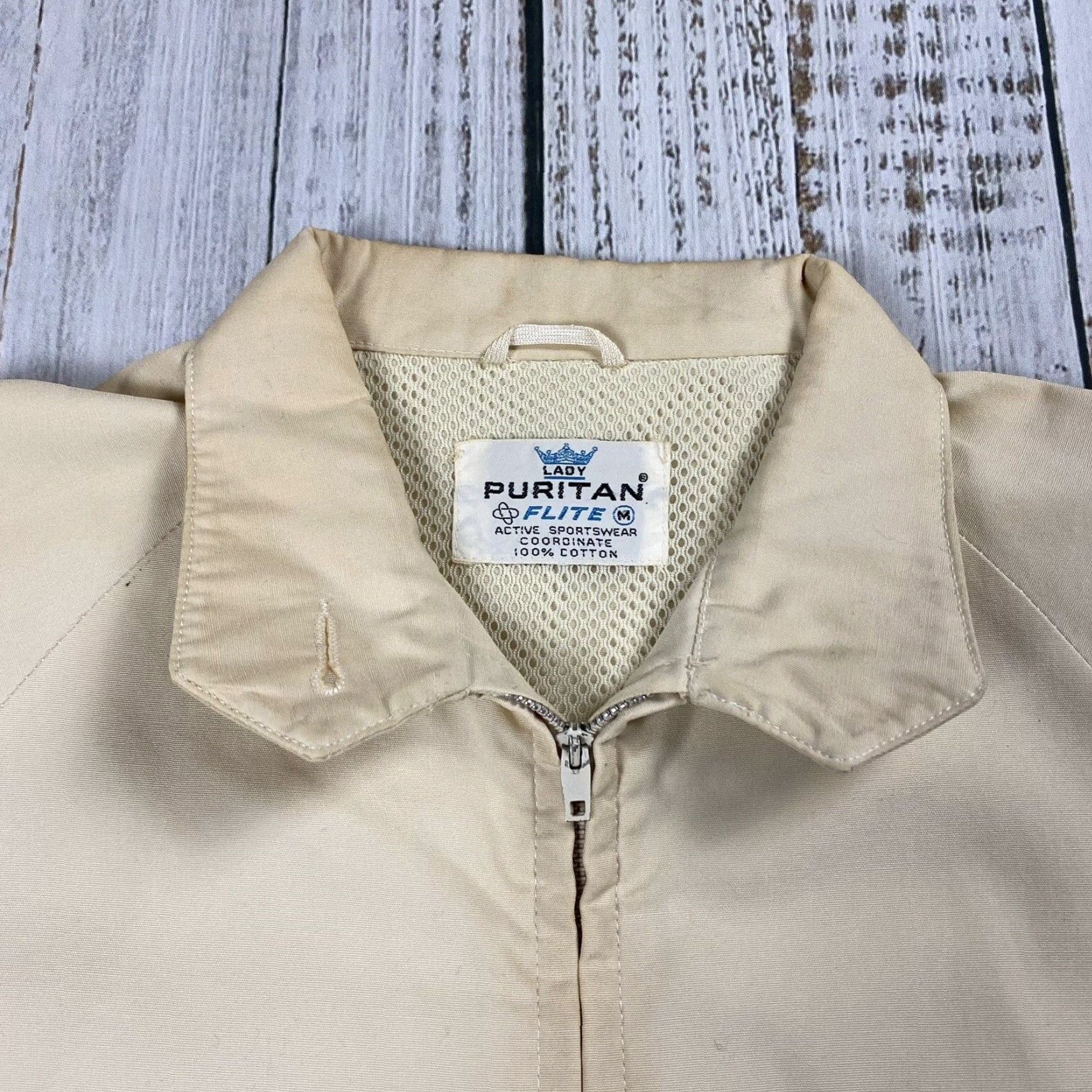 Vintage VINTAGE 1960s Puritan Womens Ivory GABARDINE Lightweight Windbreaker Jacket M/L Girls Size M / US 6-8 / IT 42-44 - 2 Thumbnail