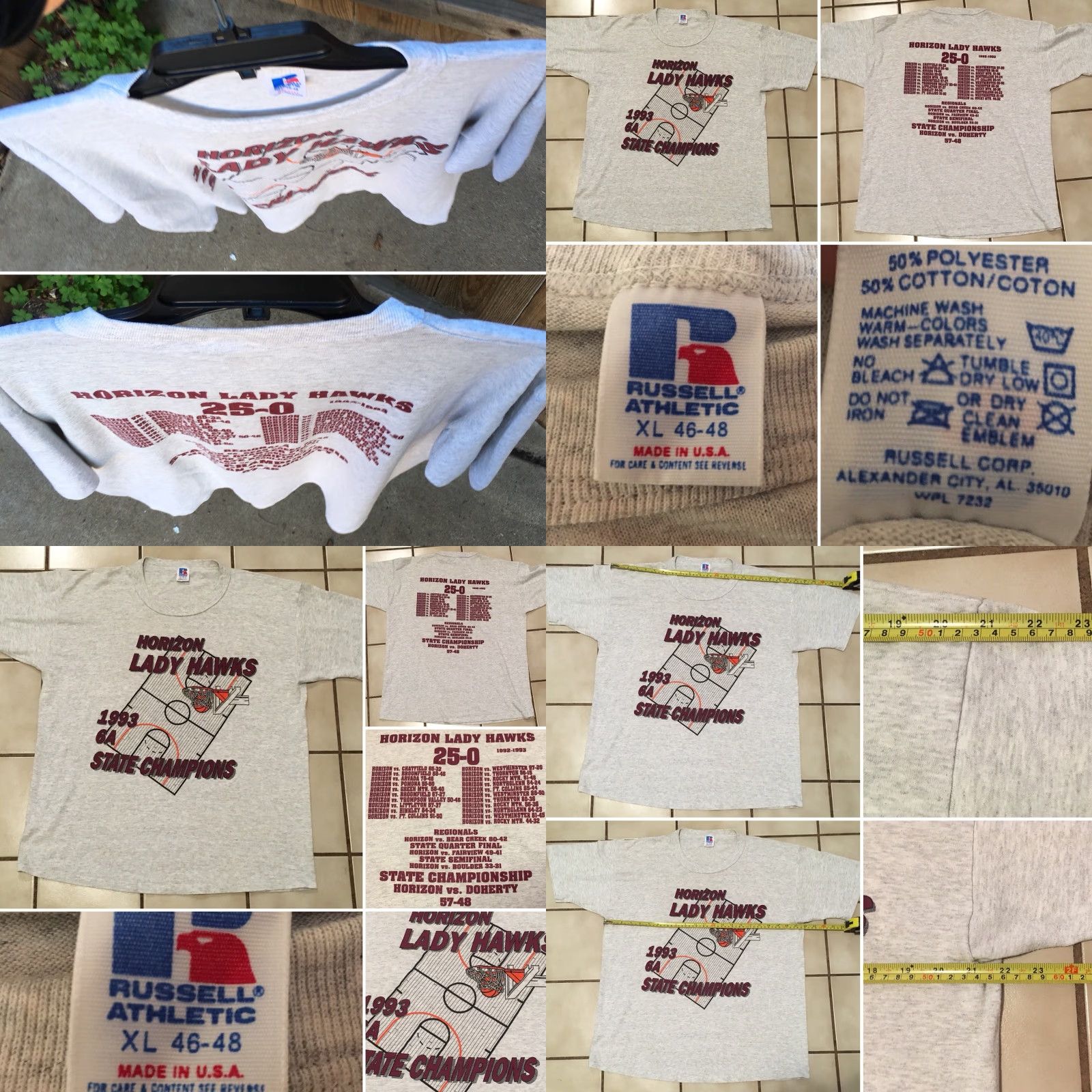 Russell Athletic VINTAGE Horizon Lady Hawks 1993 6A STATE CHAMPIONS T-Shirt XL gray USA Russell Athletic Unisex 1990s Graphic Tee Size US XL / EU 56 / 4 - 8 Thumbnail