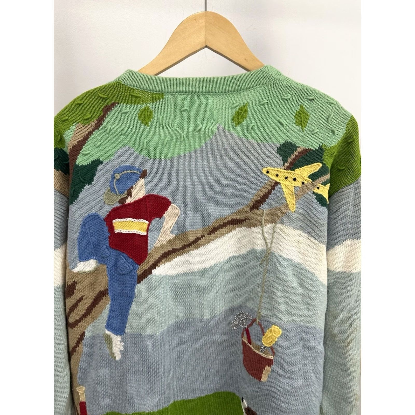 Vintage NWT VTG Storybook Knits Picnic Swing Park Tree AOP Kawaii Cardigan Sweater 1X Size XL / US 12-14 / IT 48-50 - 6 Thumbnail