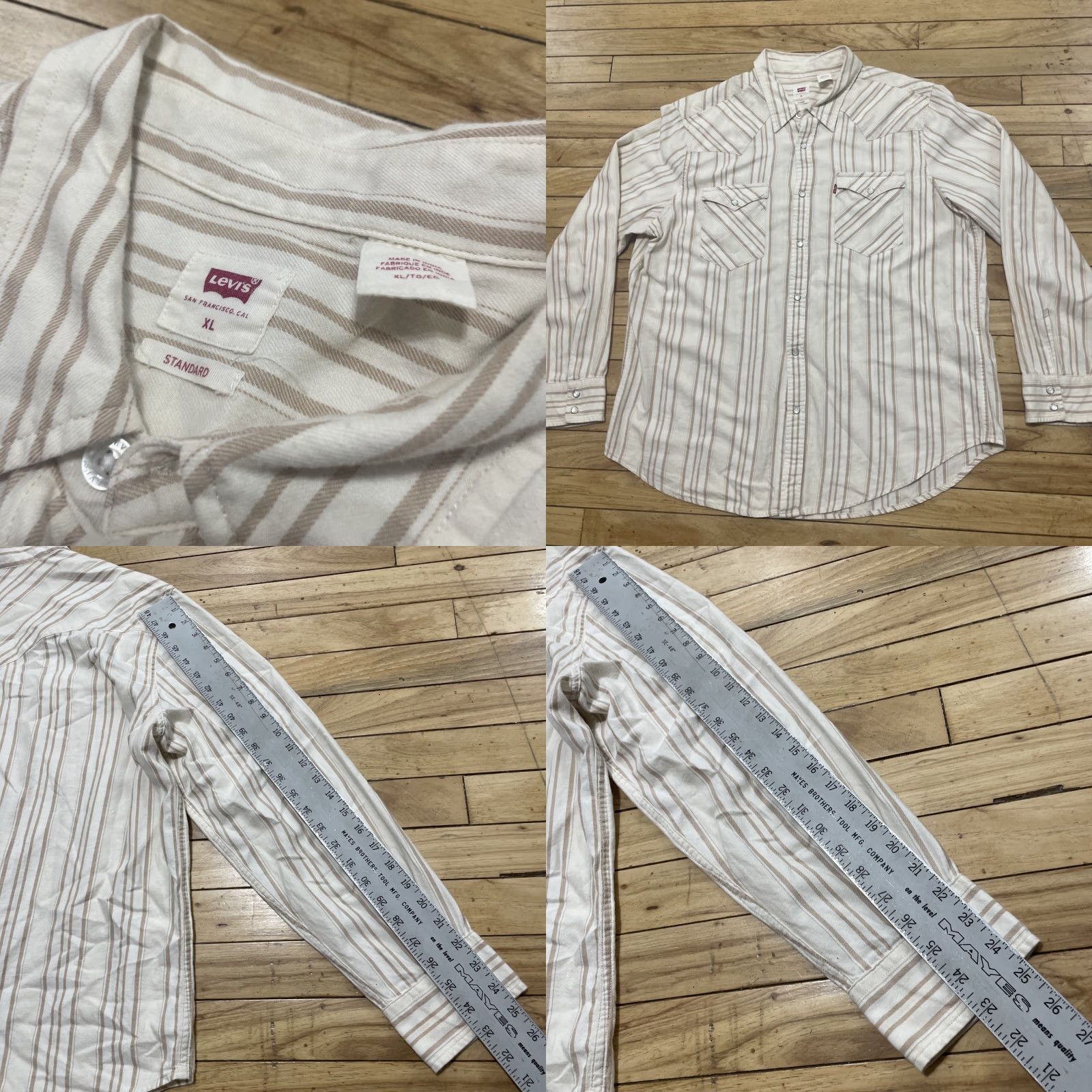 Levi's Levis Western Pearl Snap Cowboy Shirt Men XL Brown Cream Vertical Striped Capsule Size US XL / EU 56 / 4 - 11 Thumbnail