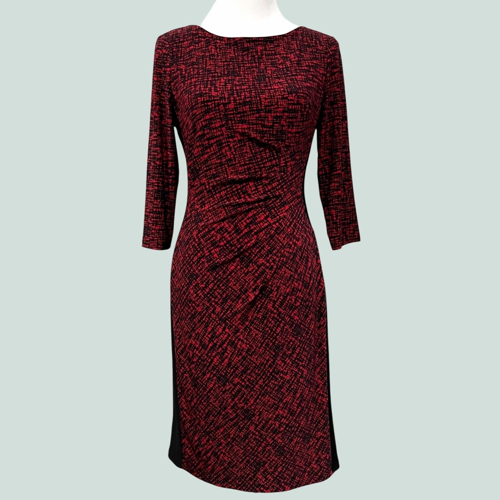 Ralph Lauren Lauren Ralph Lauren Dress Knit Jersey Ruched Sheath 3/4 Sleeve Women 6 Red Black Knit Jersey Dress Ruth Sheath Red Black 6 Women Penned Size M / US 6-8 / IT 42-44 - 1 Thumbnail