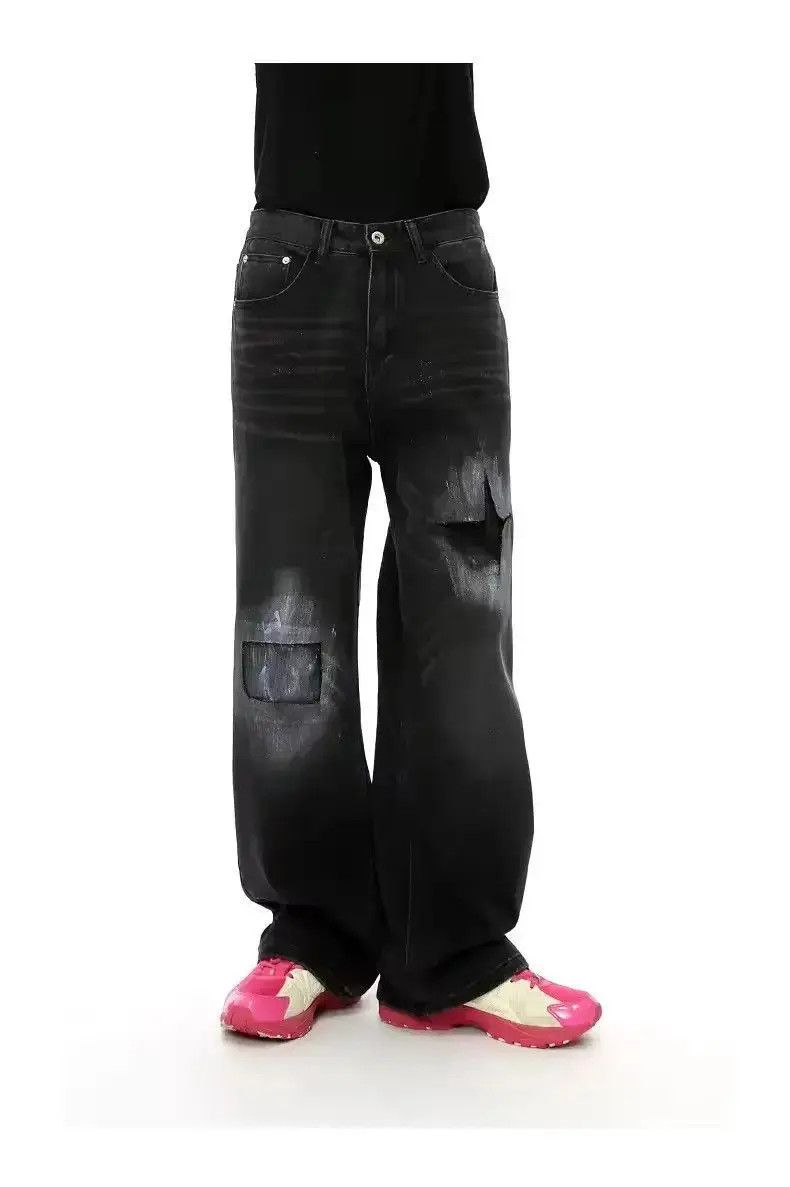 Japanese Brand Street style Hole Star Wide Leg Washed Design Jeans Size US 32 / EU 48 - 4 Thumbnail