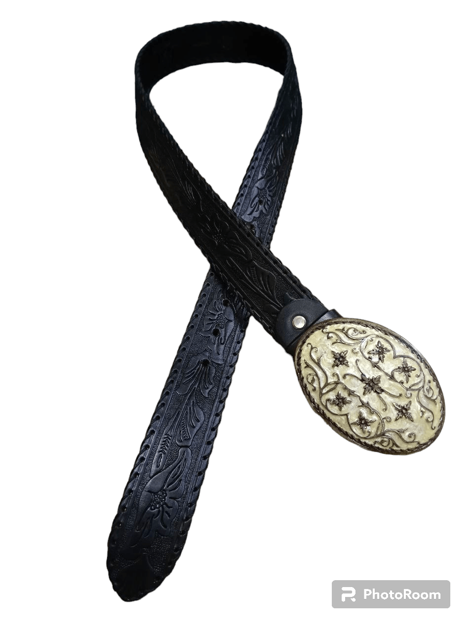 BIGI × Leather MENS BIGI BUCKLE BELT LEATHER FLORAL MOTIF Size ONE SIZE - 1 Thumbnail