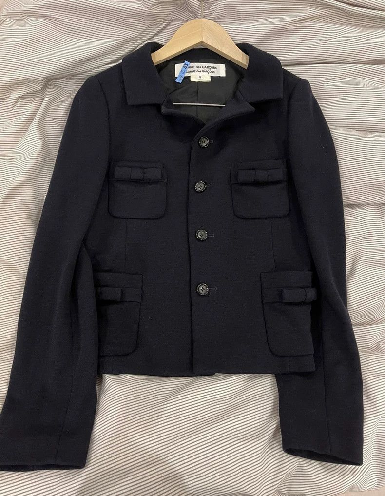 Comme des Garcons Navy Blue Bow Detail Jacket-dmc Size US S / EU 44-46 / 1 - 1 Thumbnail