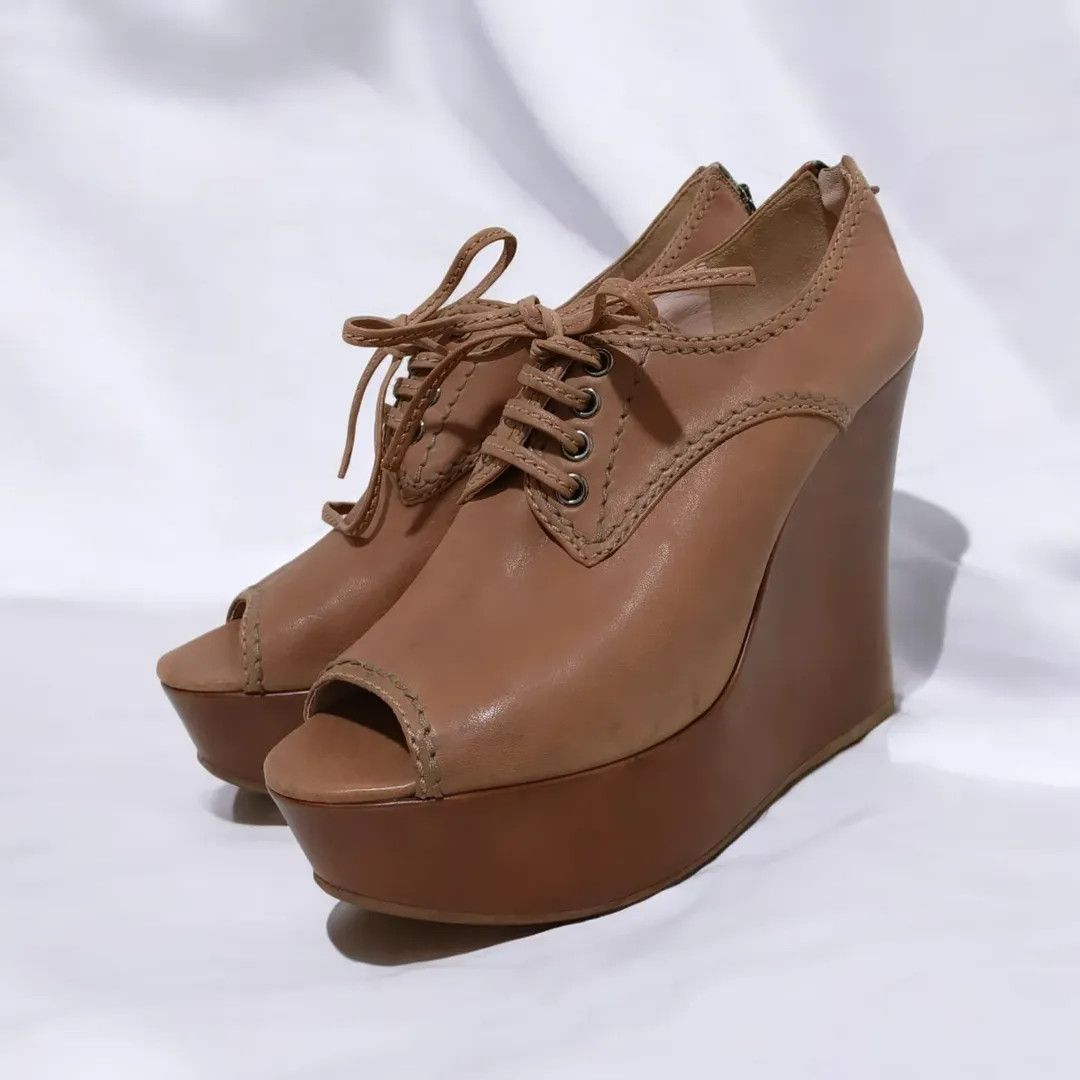 Miu Miu Miu Miu Leather Lace Up Wedges / Womens Boots Size US 10.5 / IT 40.5 - 1 Thumbnail