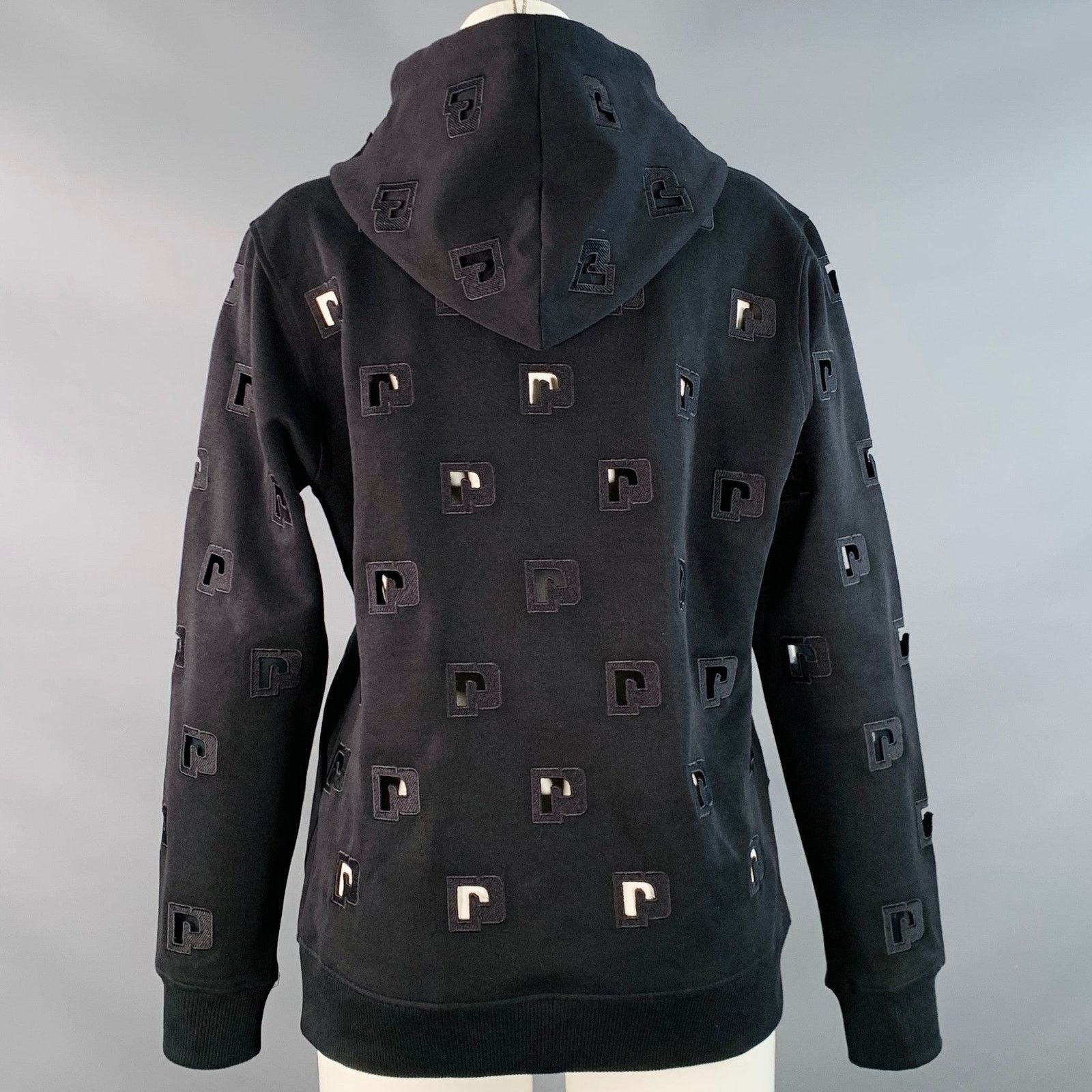 Paco Rabanne S Black Cotton Blend Cutout Logo Hooded Pullover Size S / US 4 / IT 40 - 4 Thumbnail