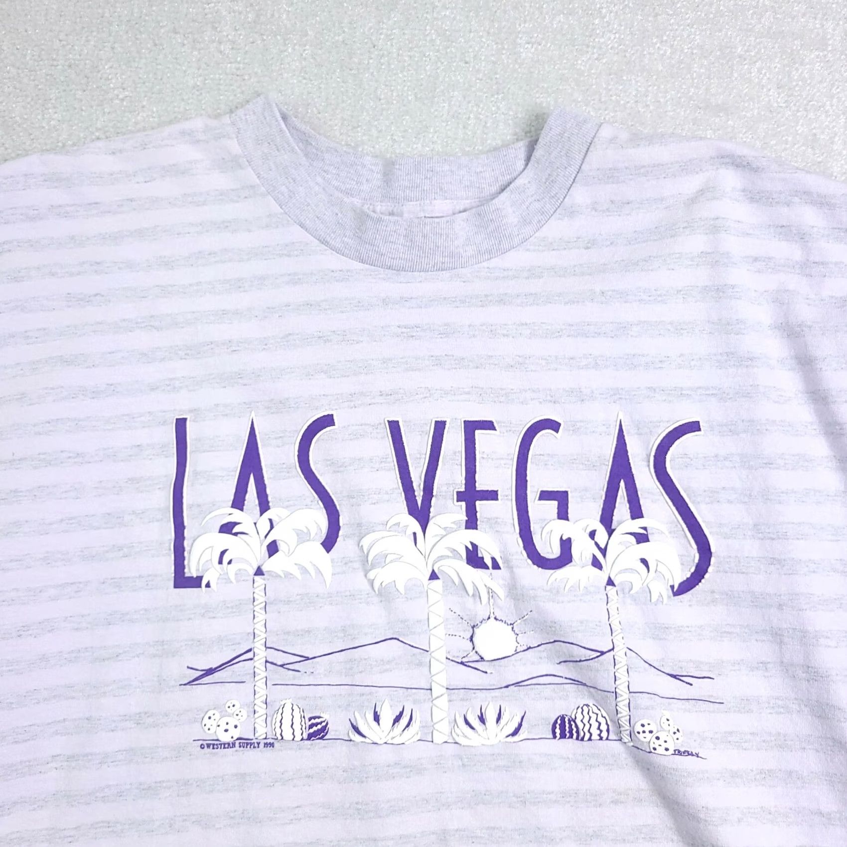 Vintage VINTAGE 80s Miller Las Vegas T Shirt Adult XL Purple Desert Cactus Palm Trees Stripe Mens Size US XL / EU 56 / 4 - 3 Thumbnail