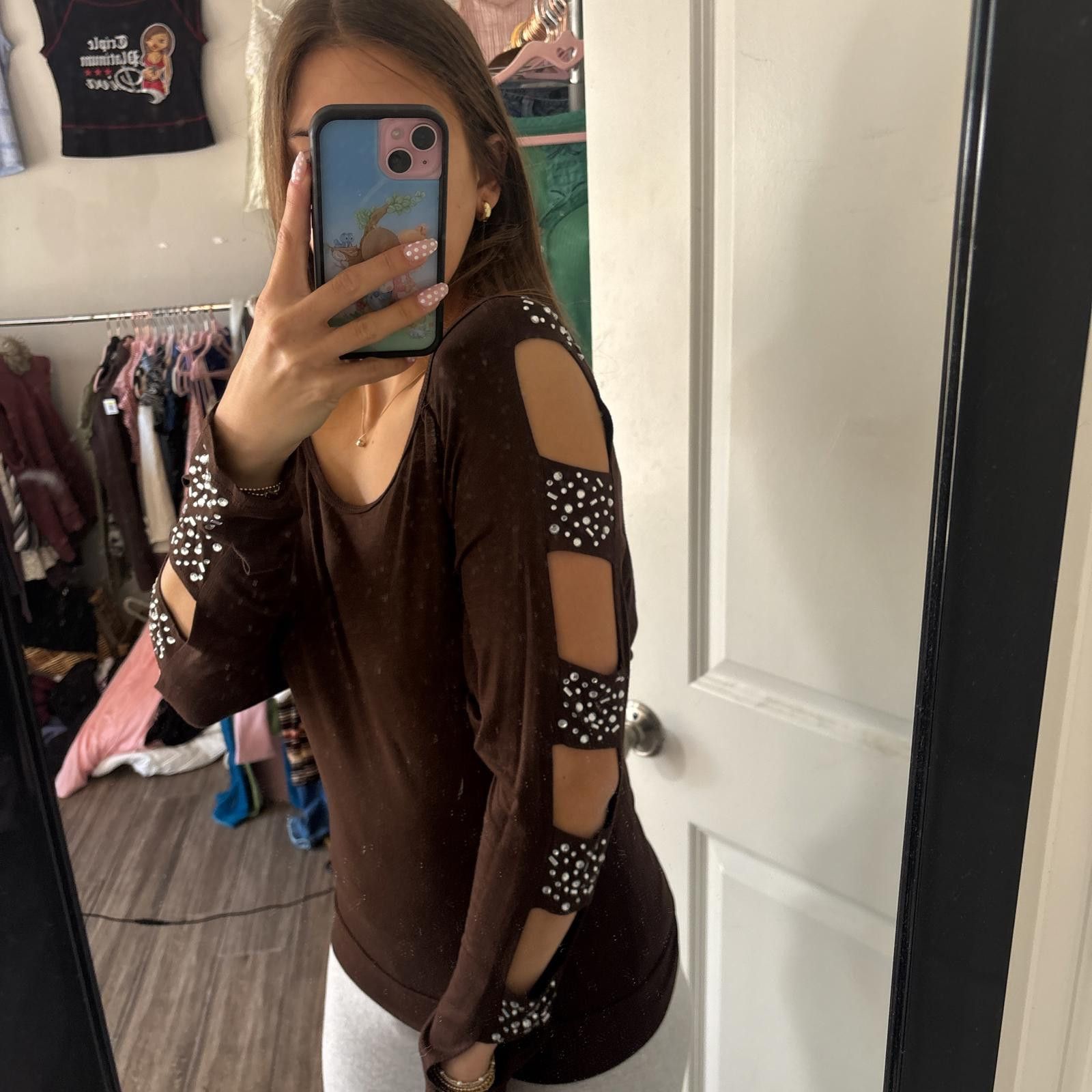 Other y2k grunge rhinestone cutout blouse Size M / US 6-8 / IT 42-44 - 2 Thumbnail