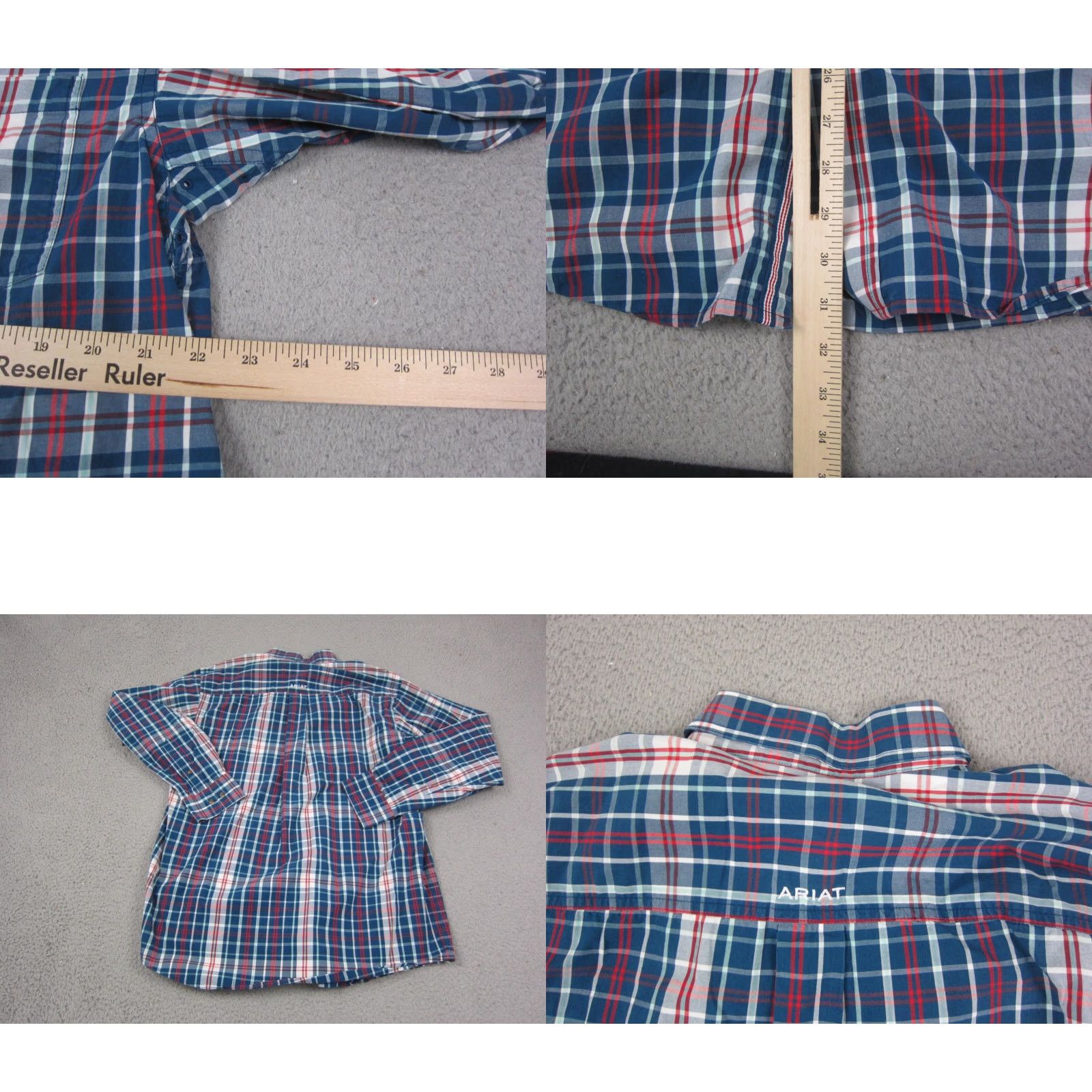 Ariat Ariat Shirt Mens M Plaid Button-Down Western Cowboy 90s Blue Cotton Polyester Regular Long Sleeve Size US M / EU 48-50 / 2 - 8 Thumbnail