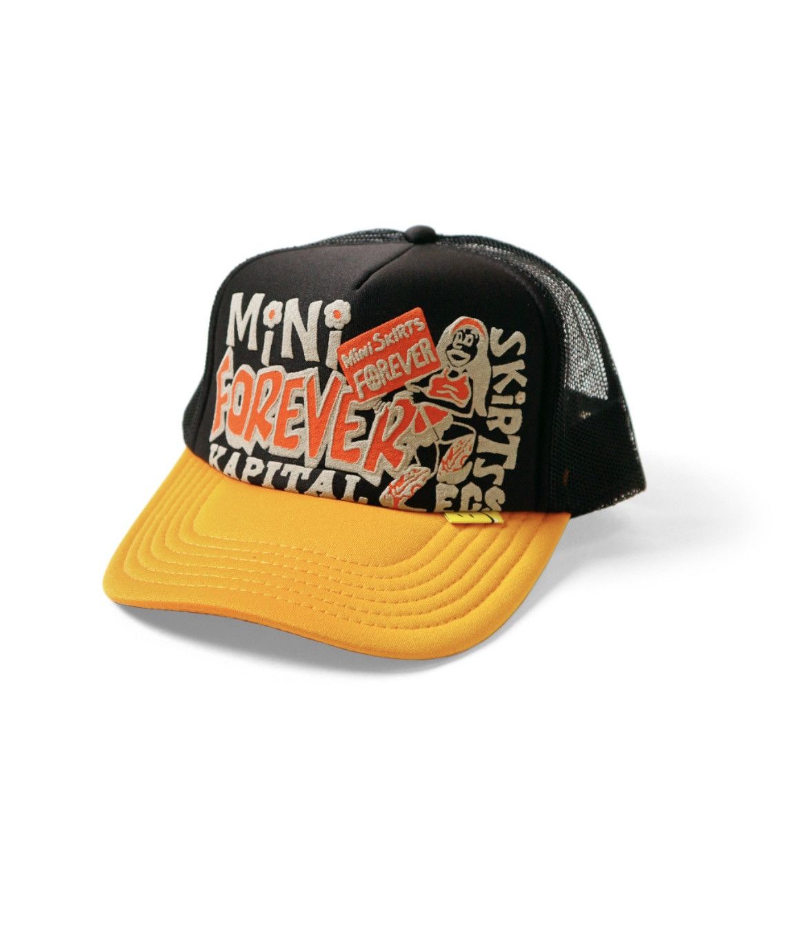 image of Kapital Trucker Cap Mini Skirts Forever in Yellow, Men's