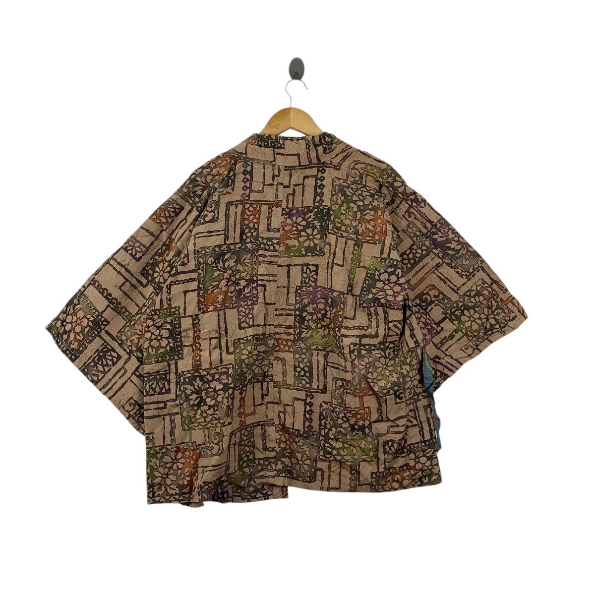 Vintage 70s KIMONO JAPAN HAORI Geometric Earth Tone