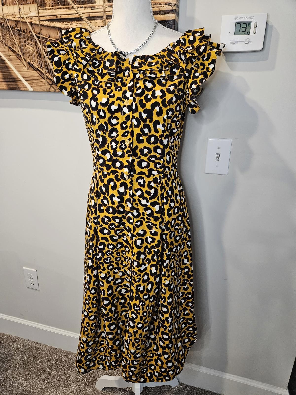 Designer Who What Wear Leopard Print Dress with Ruffle Sleeves Size S / US 4 / IT 40 - 3 Thumbnail