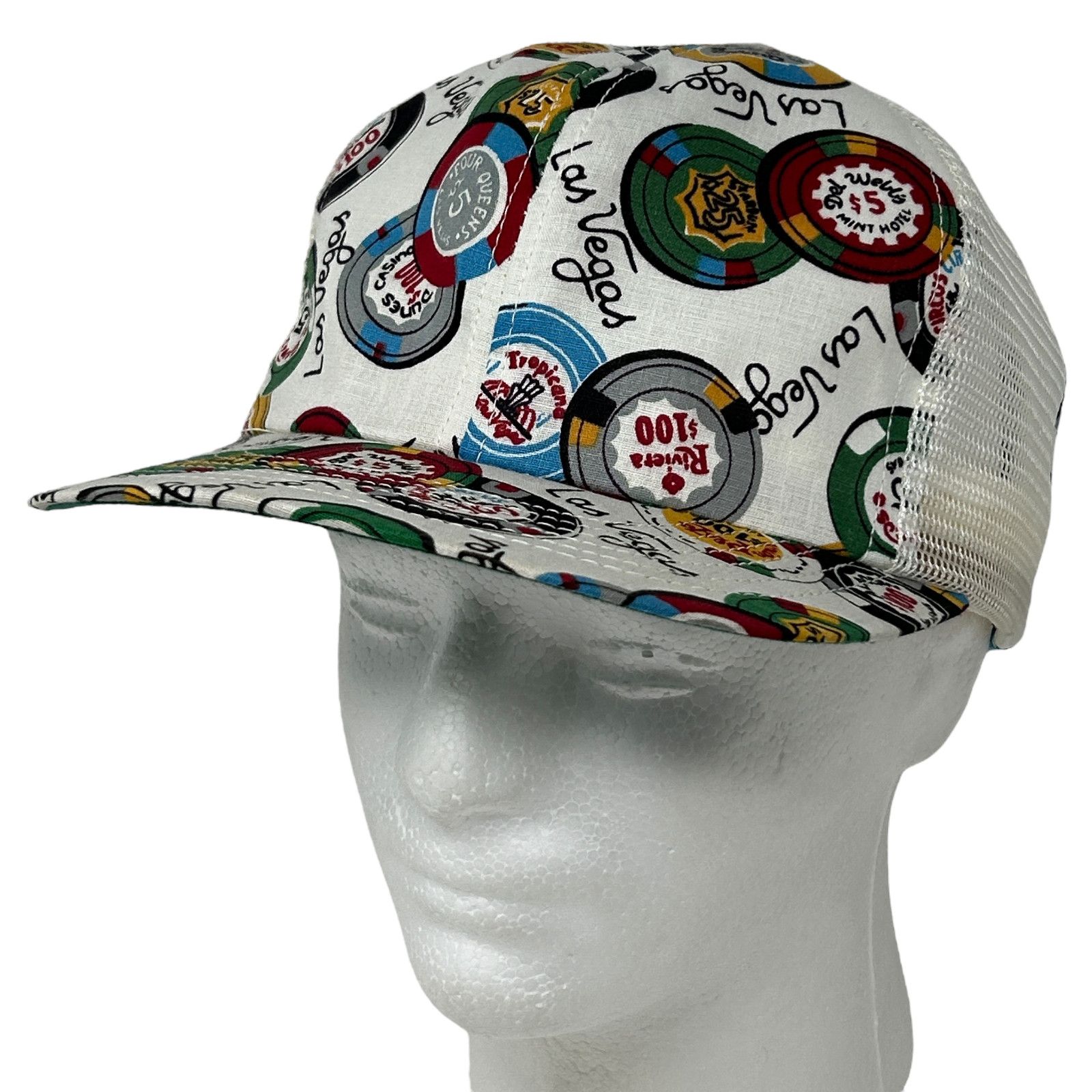 Vintage Las Vegas Poker Chips Trucker Hat Cap White 70s 80s