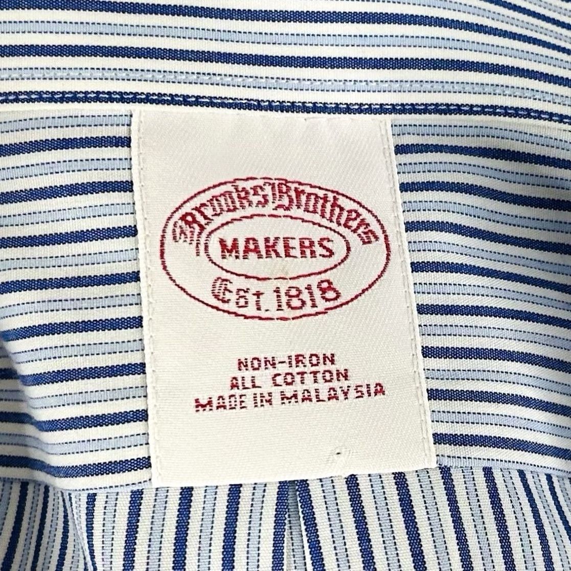 Brooks Brothers Brooks Brothers Dress Shirt Blue White Striped 17.5 36 Non-Iron 100% Cotton Mens Regular Shirt Size 48R - 3 Thumbnail