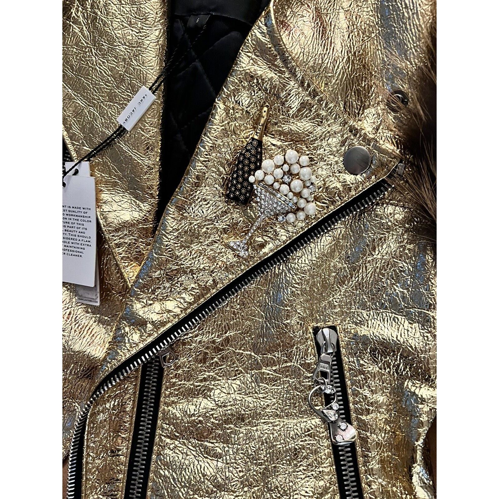 Marc Jacobs Marc Jacobs Fox Fur Leather Jacket Gold Sequin Lips M 6 Size M / US 6-8 / IT 42-44 - 9 Thumbnail